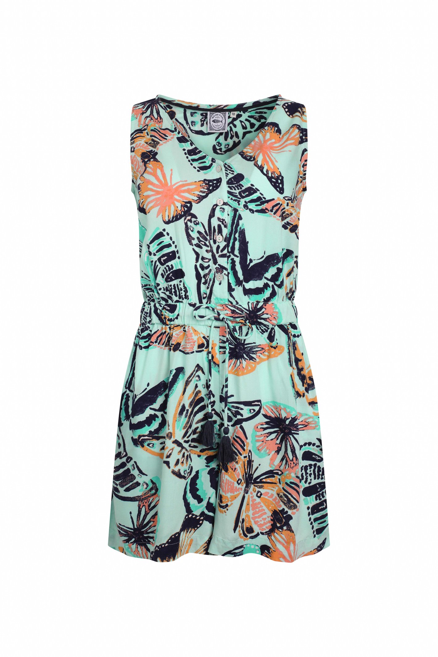 Weird Fish Mare Eco Viscose Printed Playsuit Seafoam Size 12