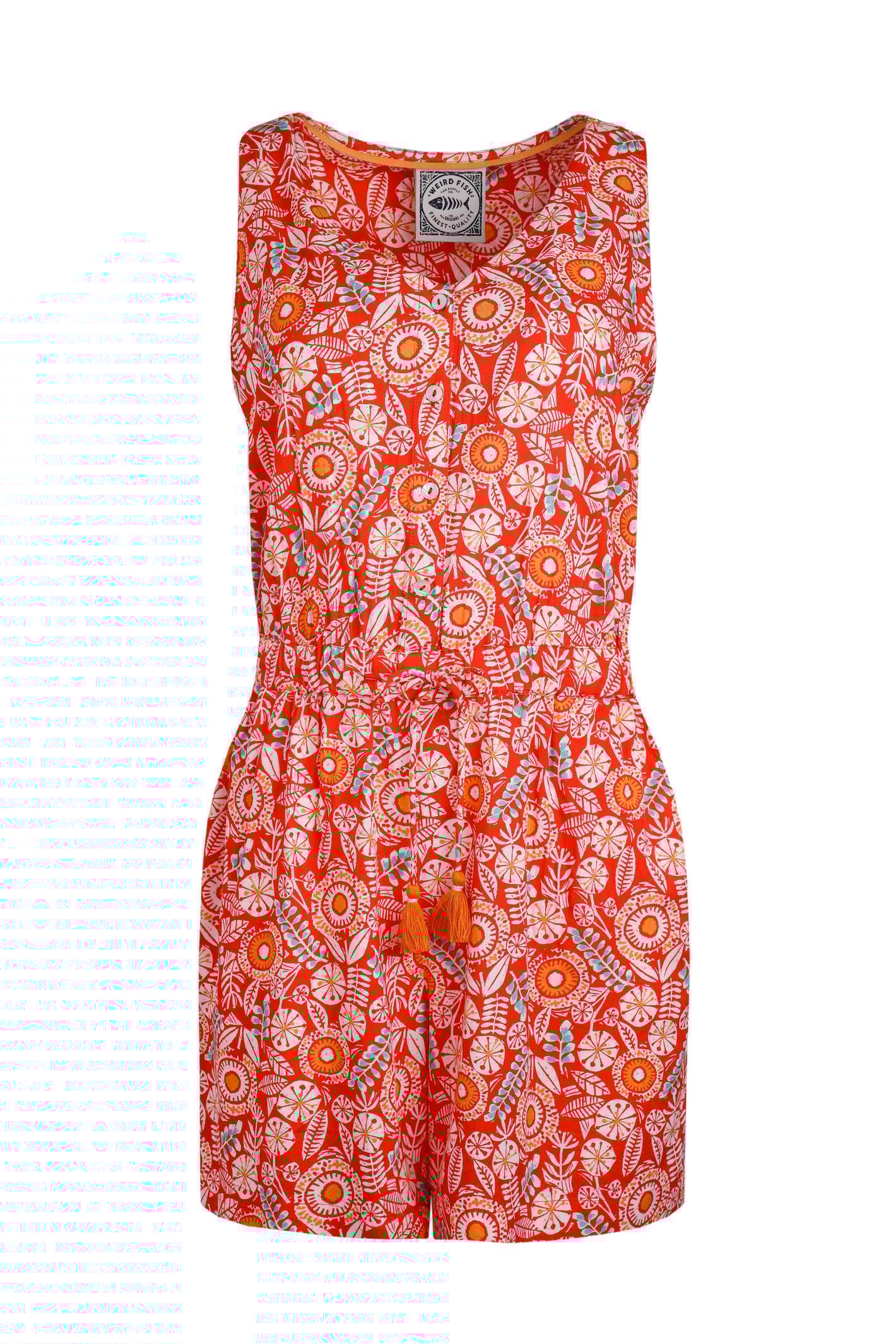 Weird Fish Mare Eco Viscose Printed Playsuit Tango Red Size 16