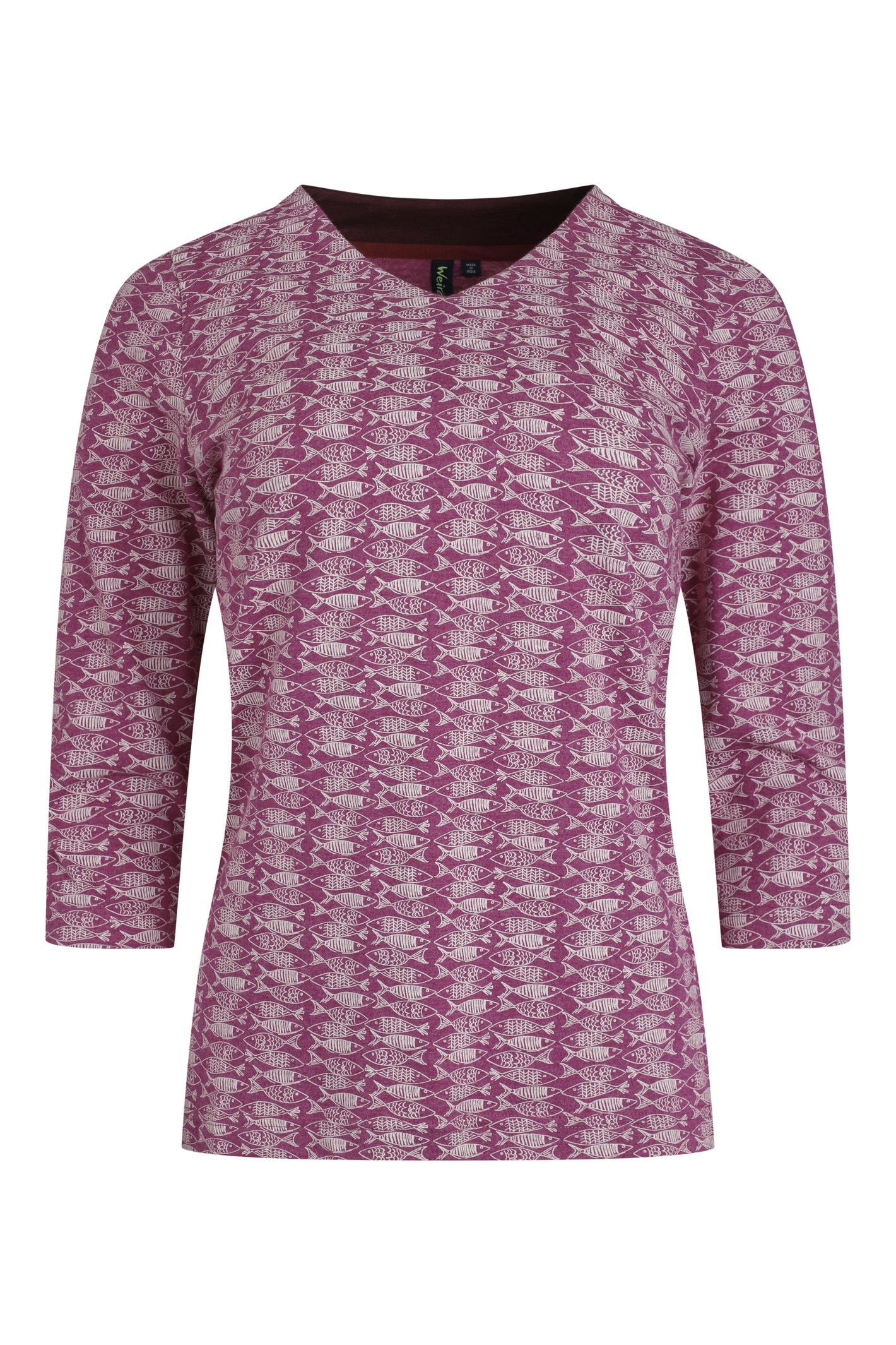 Weird Fish Nanaimo 3/4 Sleeve Printed Top Dark Raspberry Size 10