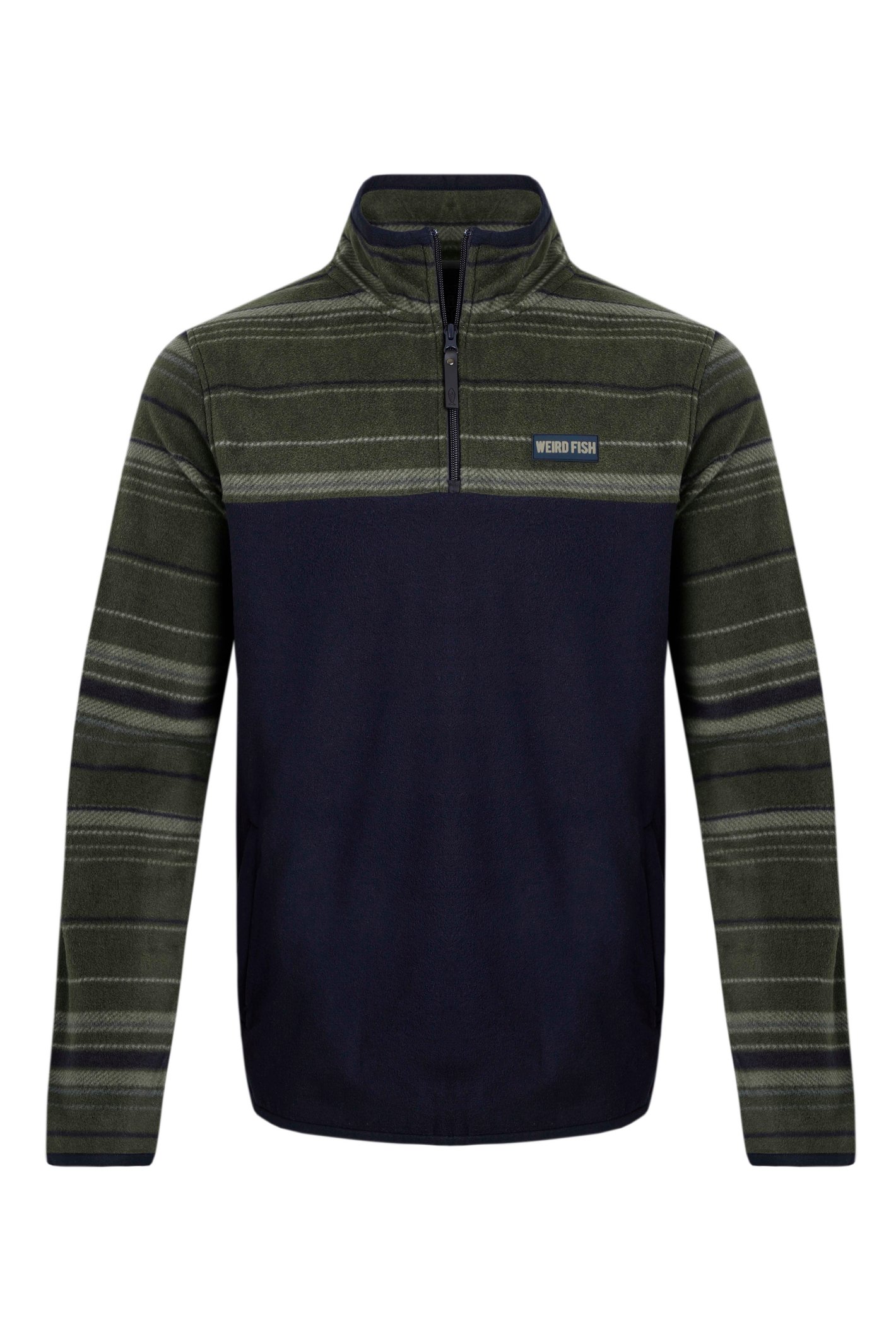 Weird Fish Gilbert 1/4 Zip Striped Microfleece Fir Green Size XL