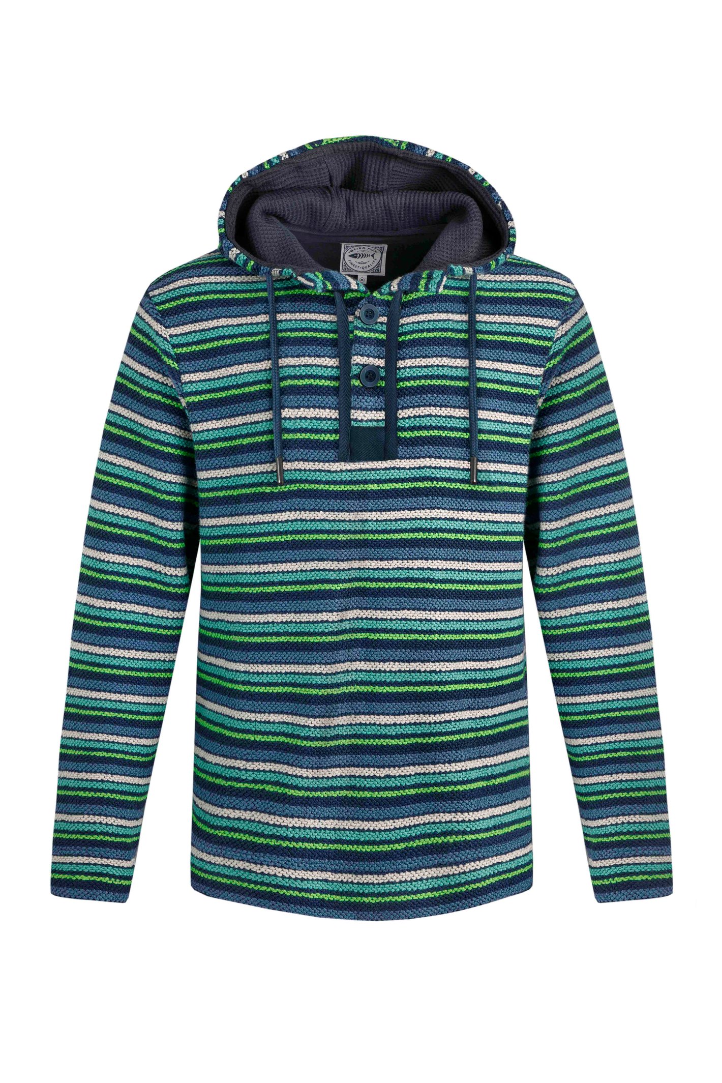 Weird Fish Payson Button Neck Striped Eco Macaroni Hoodie Ensign Blue Size 5XL
