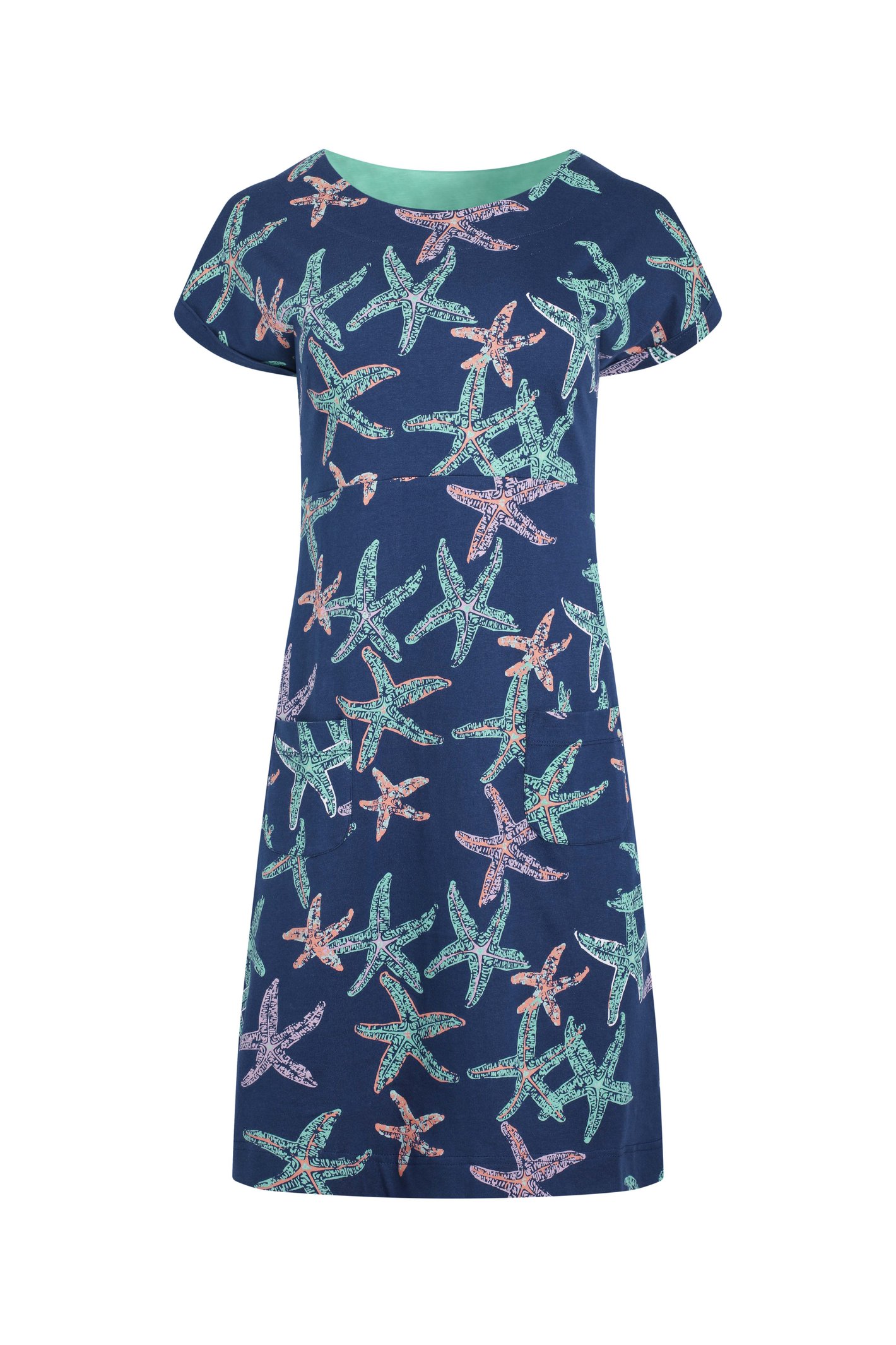 Weird Fish Tallahassee Organic Jersey Dress Blue Size 18