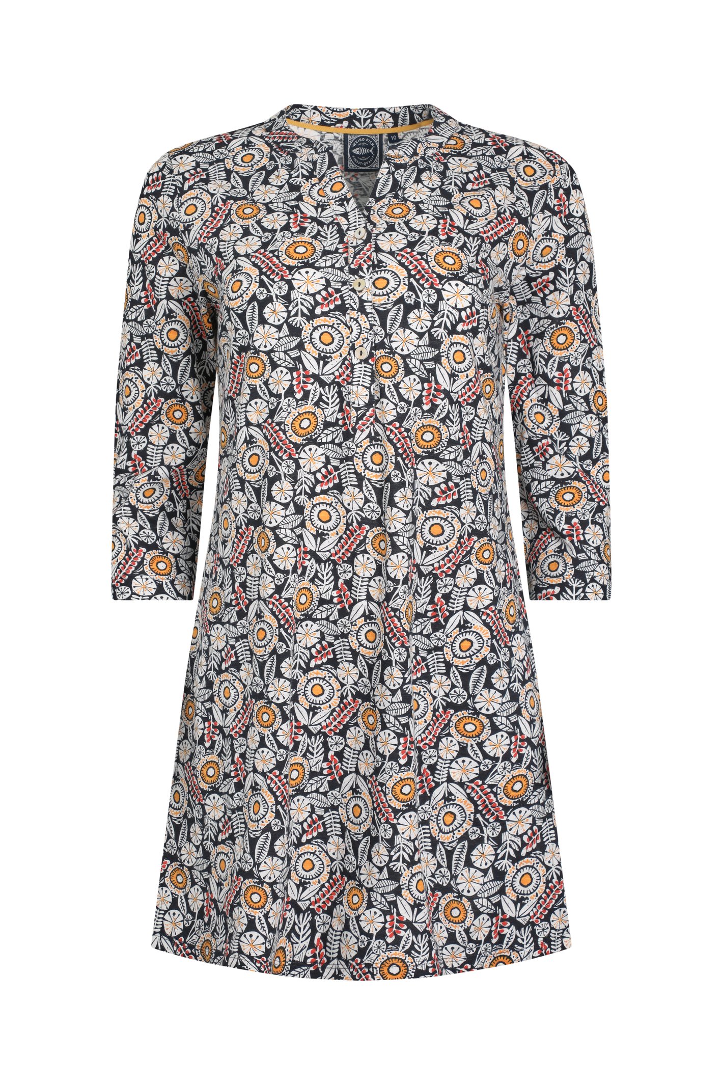 Weird Fish Ava Organic Cotton Printed Slub Tunic  Navy Size 14