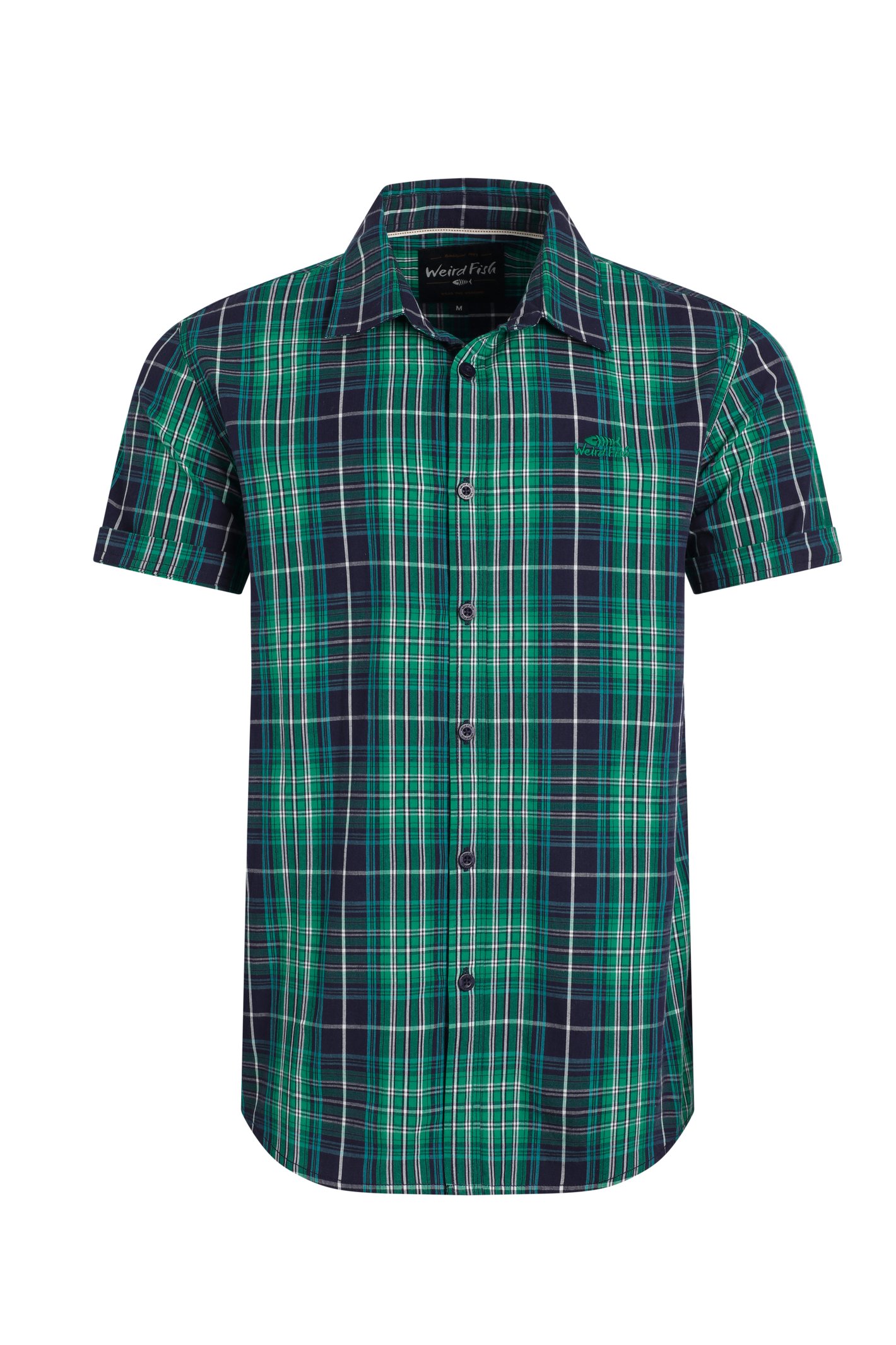Weird Fish Judd Organic Cotton Short Sleeve Check Shirt Dark Blue Size S
