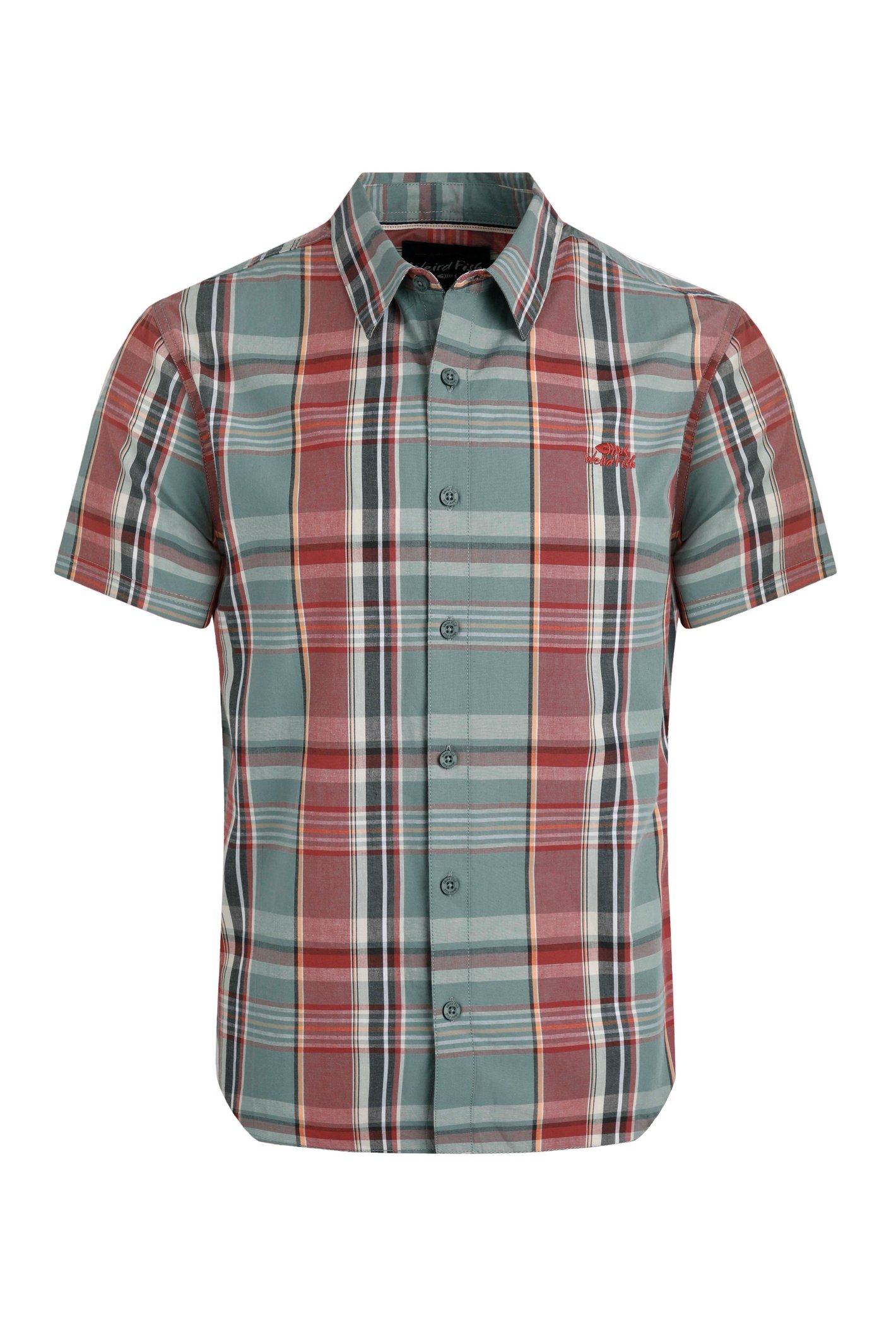 Weird Fish Judd Organic Cotton Short Sleeve Check Shirt Mineral Blue Size 2XL