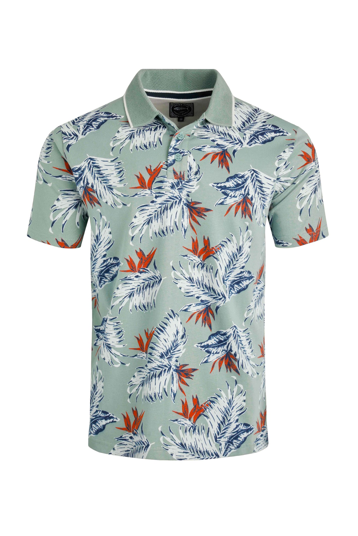 Weird Fish Sarat Organic Cotton Printed Polo Mineral Blue Size L