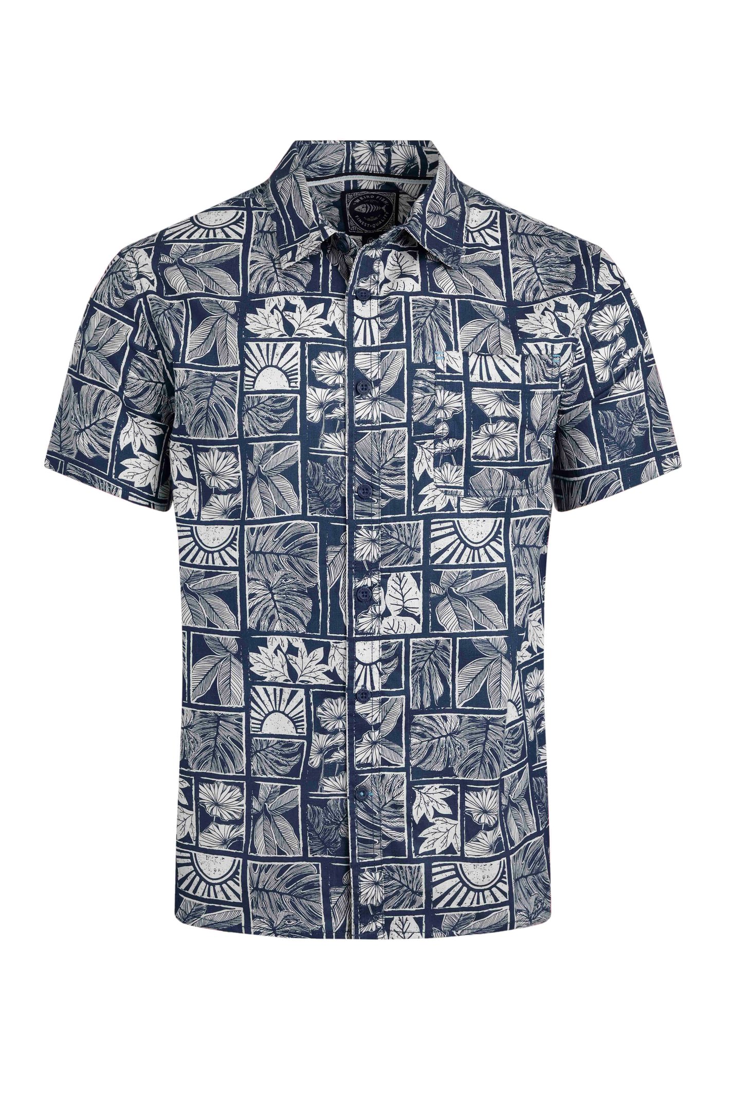 Weird Fish Faraway Organic Cotton Printed Shirt Estate blue Size 3XL