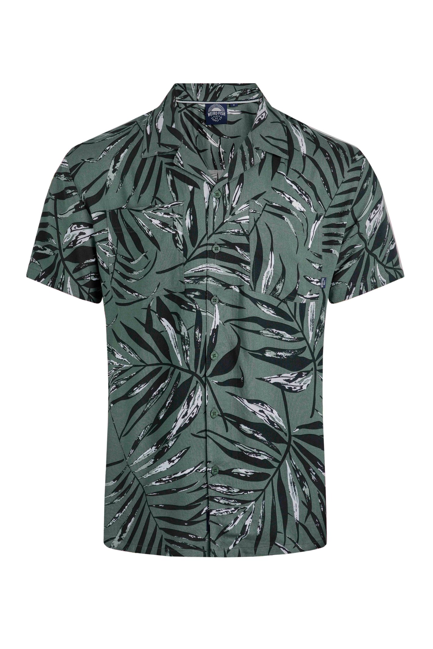 Weird Fish Holborn Eco Viscose Hawaiian Shirt Army Green Size 3XL