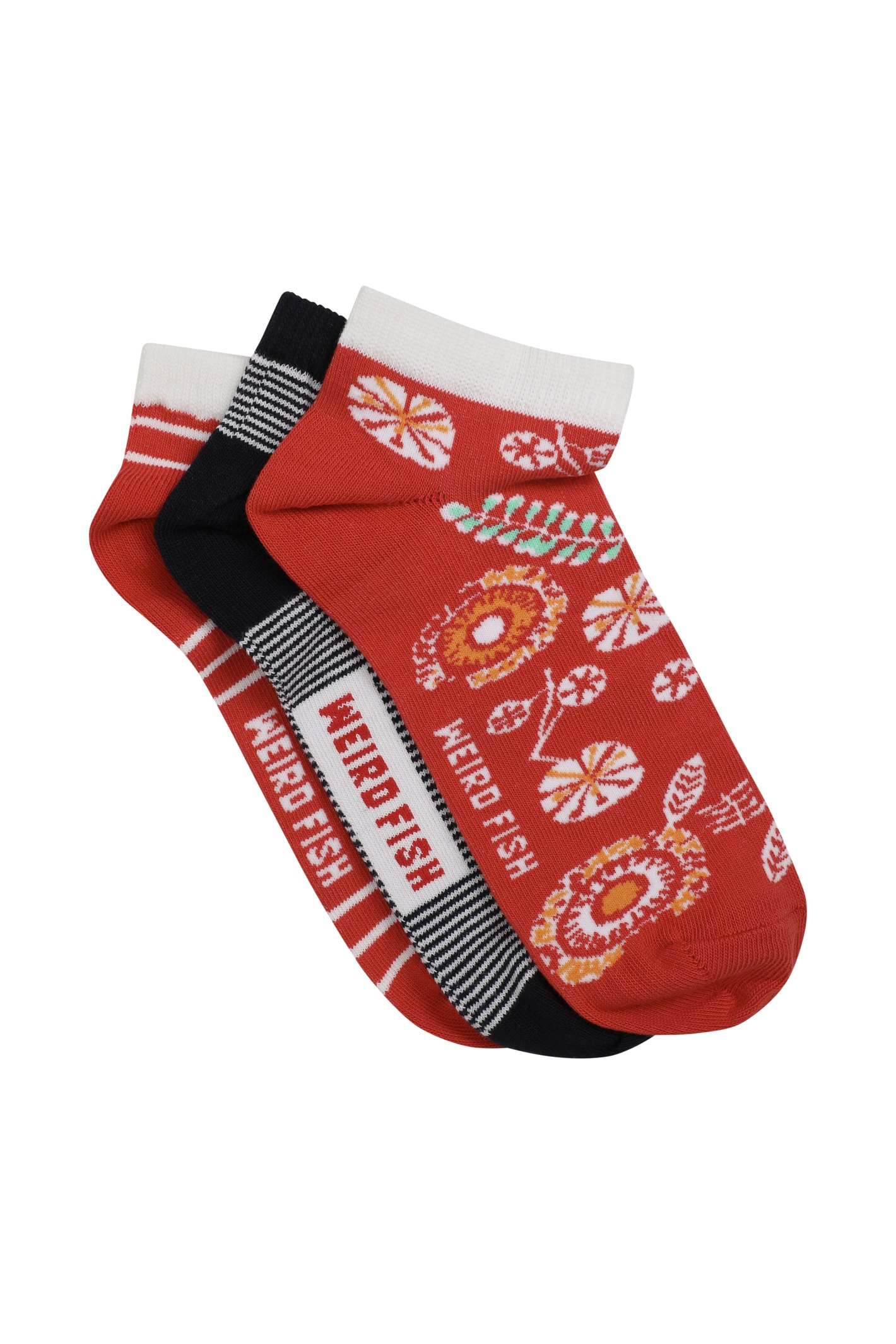 Weird Fish Loretta Trainer Socks 3 Pack Tango Red Size 4-7