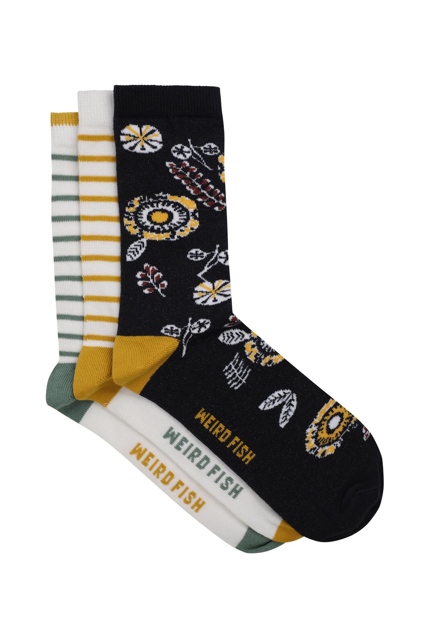 Weird Fish Parade Patterned Socks 3 Pack Deep Amber-7