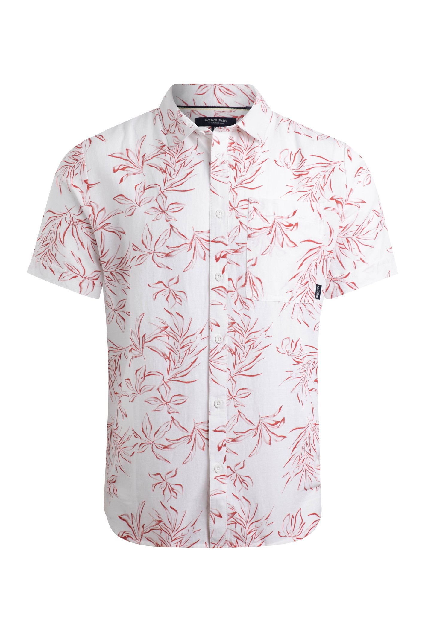 Weird Fish Tarim Linen Rich Hawaiian Shirt Red Size S