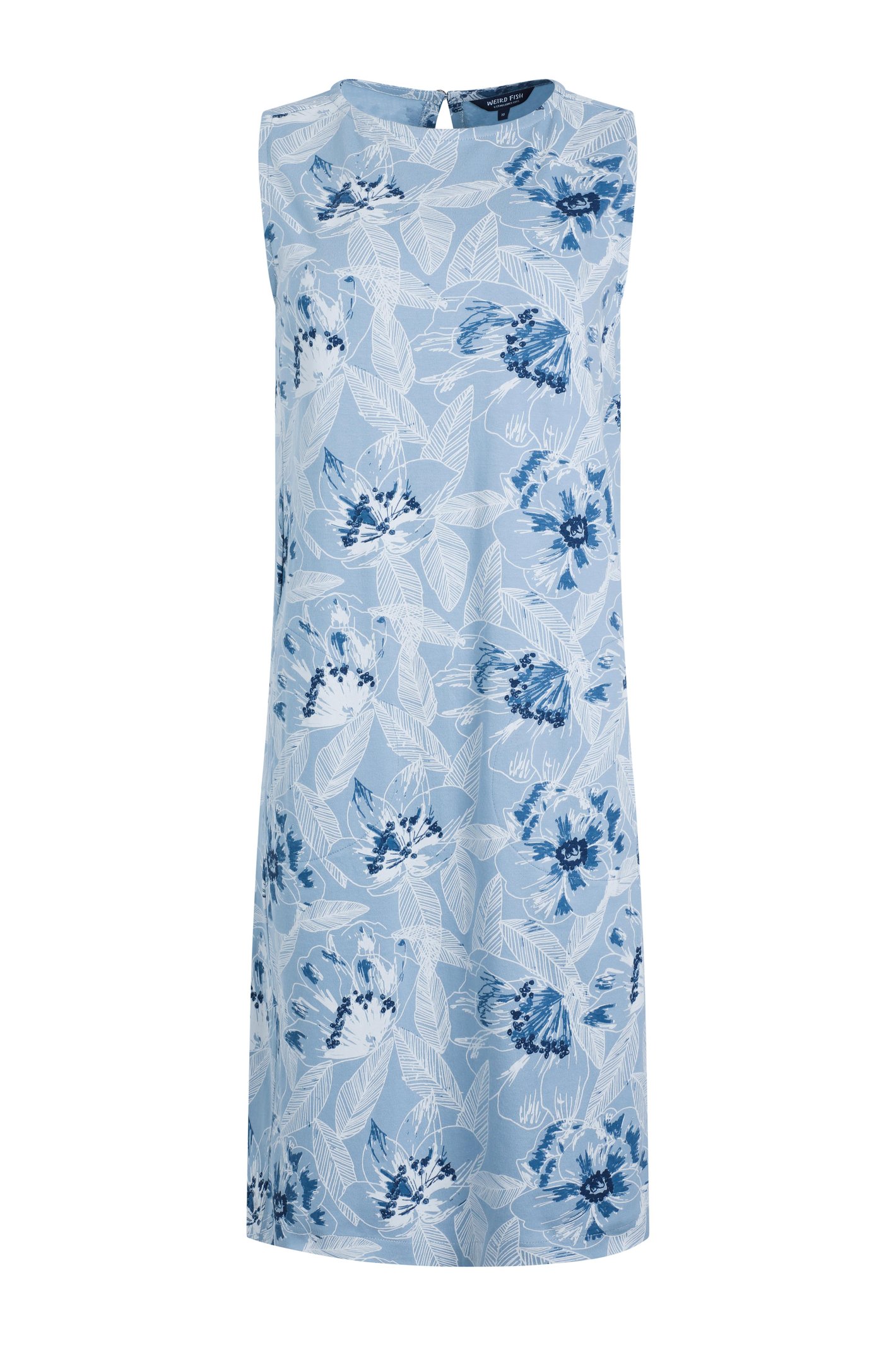 Weird Fish Adenea Organic Cotton Jersey Shift Dress Pale Denim Size 20