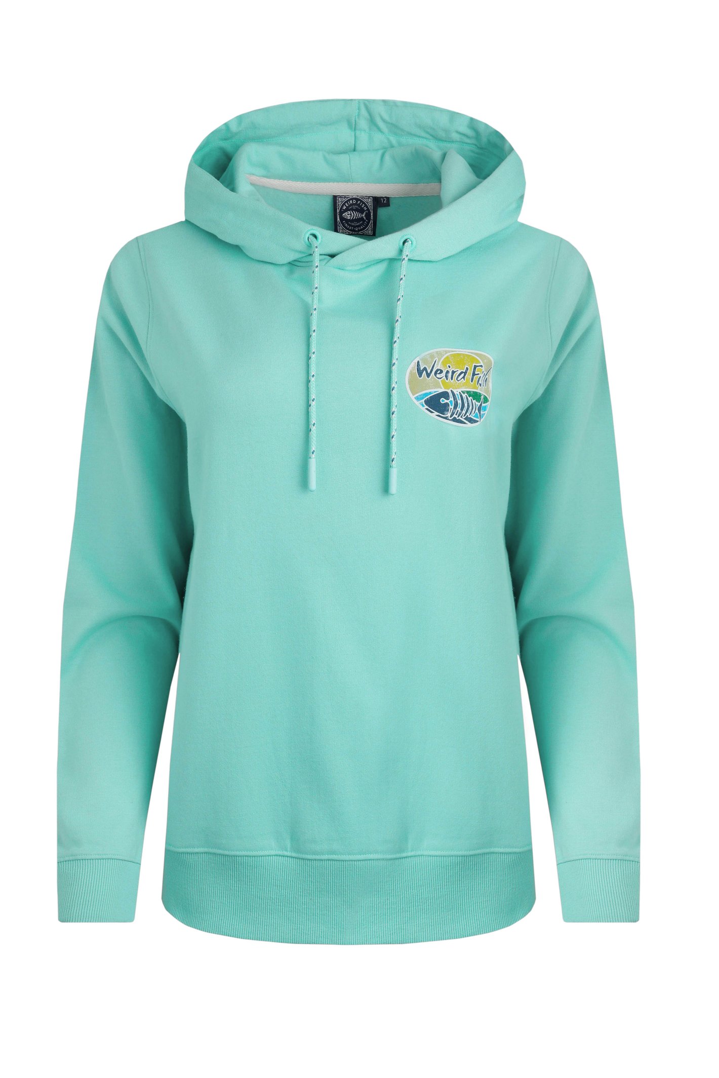 Weird Fish Kira Eco Back Print Popover Hoodie Aqua Marine Size 8