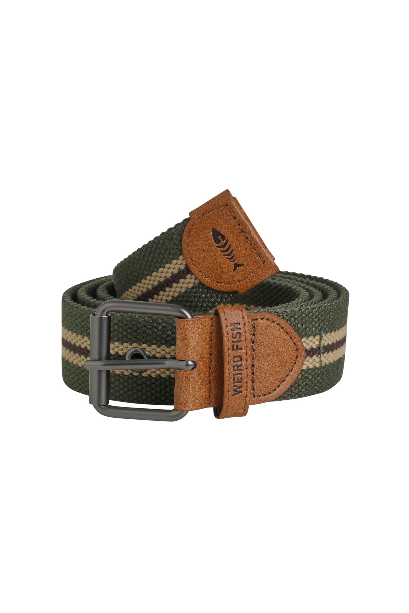 Weird Fish Austin Woven Belt Dark Olive Size L/XL