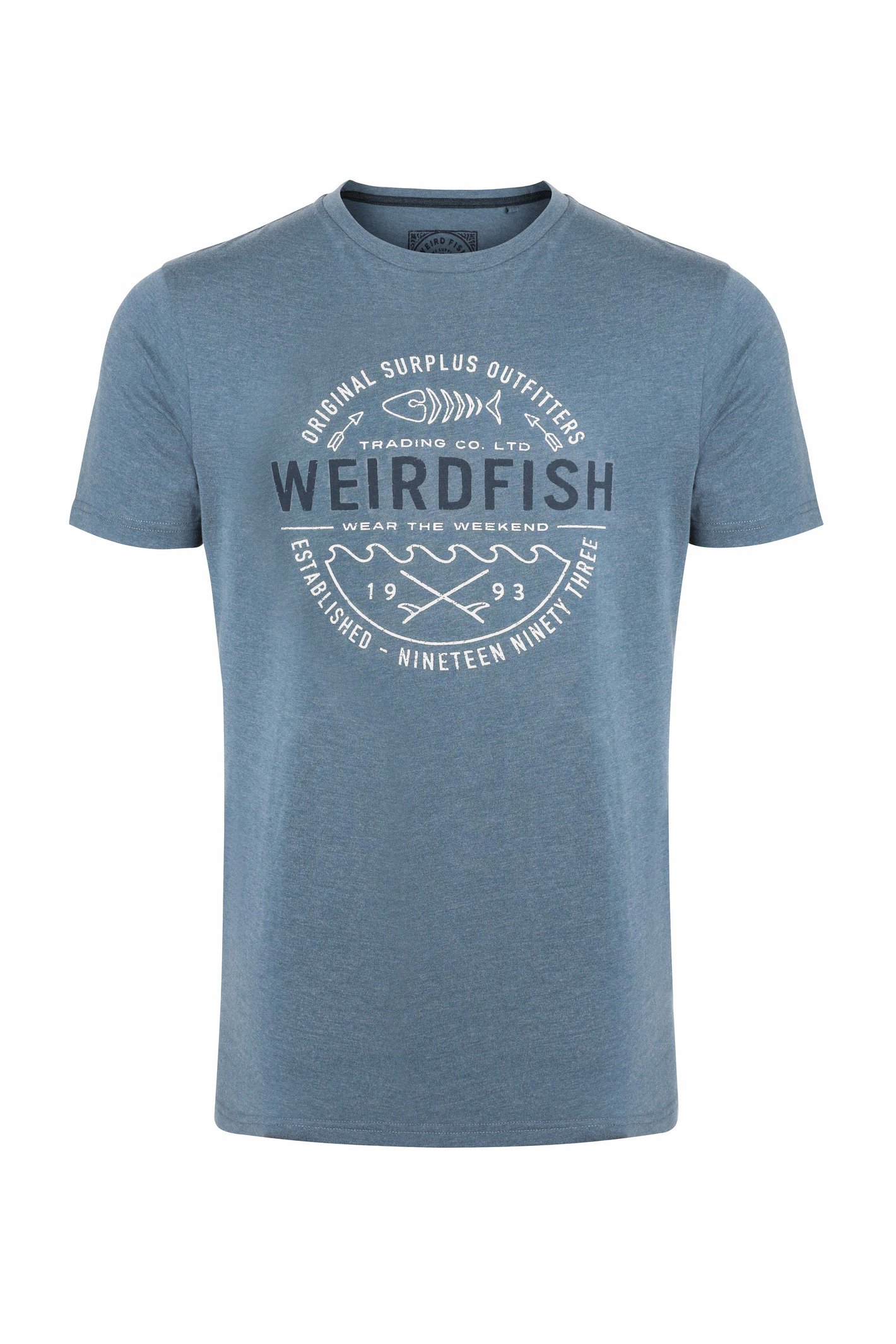 Weird Fish Waves Front Print Graphic T-Shirt Mid Blue Size XL