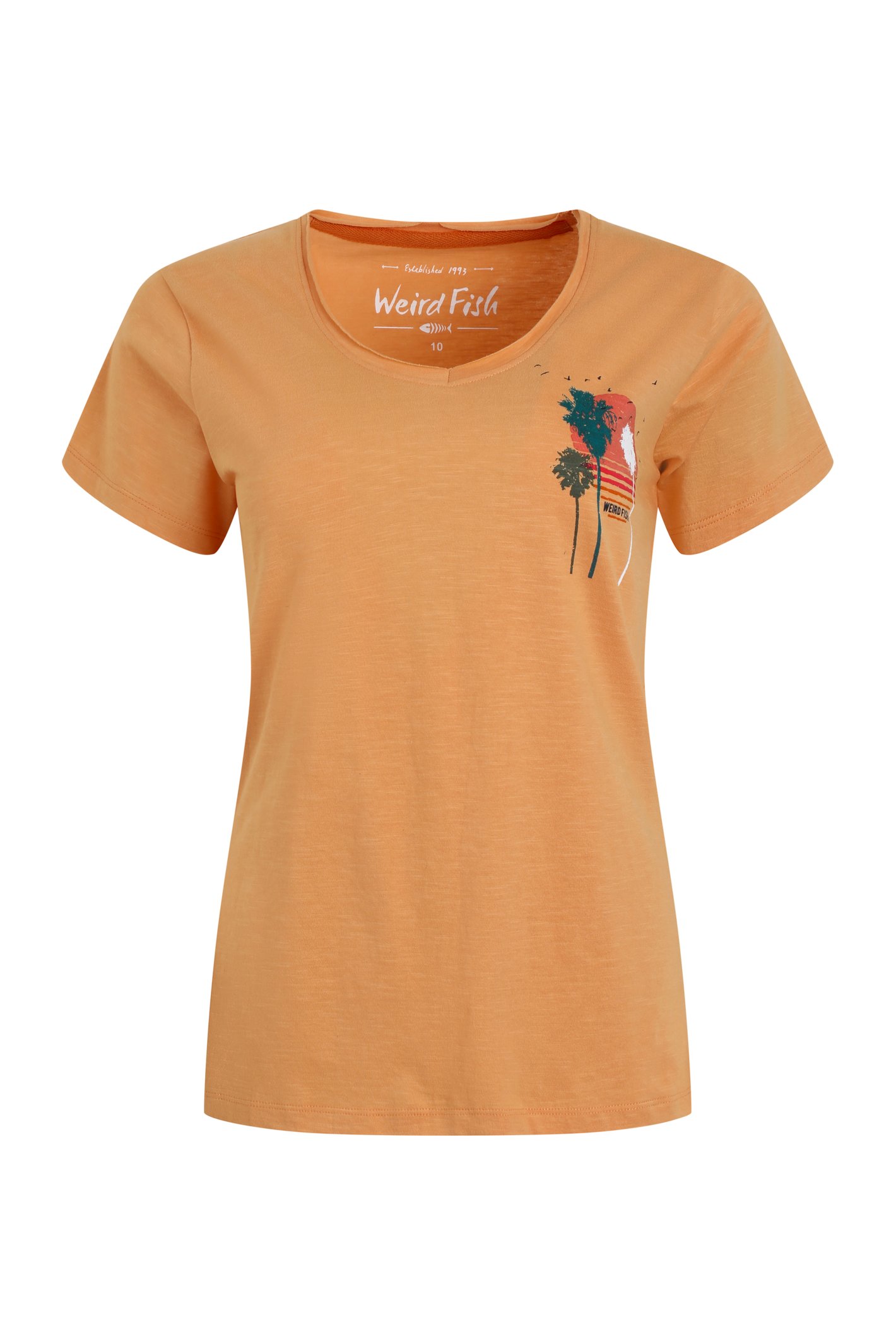 Weird Fish Sunset Palm Organic Cotton Graphic T-Shirt Mango Size 12