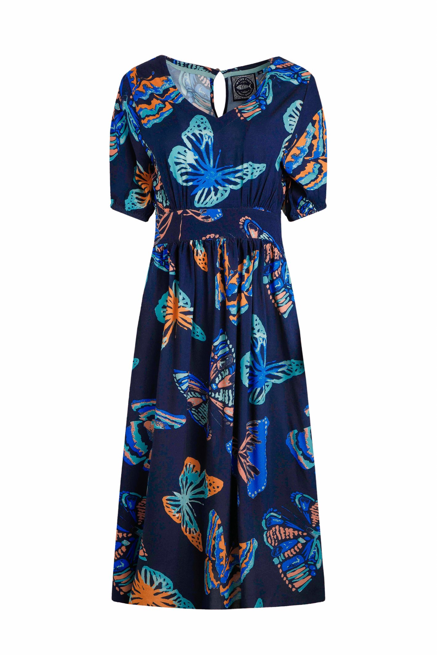 Weird Fish Dilsha LivaEco™ Printed Viscose Midi Dress Dark Blue Size 10
