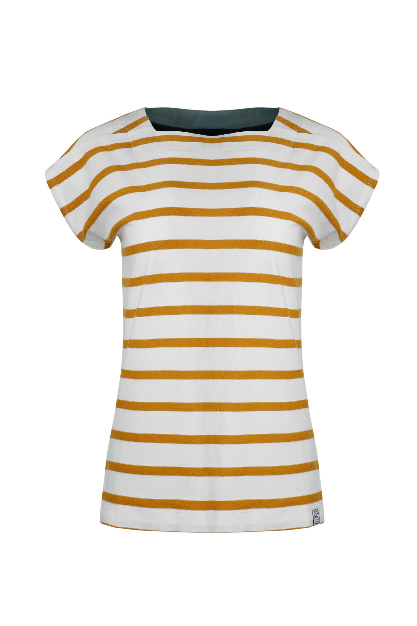Weird Fish Bowe Organic Cotton Striped Jersey T-Shirt Deep Amber Size 8