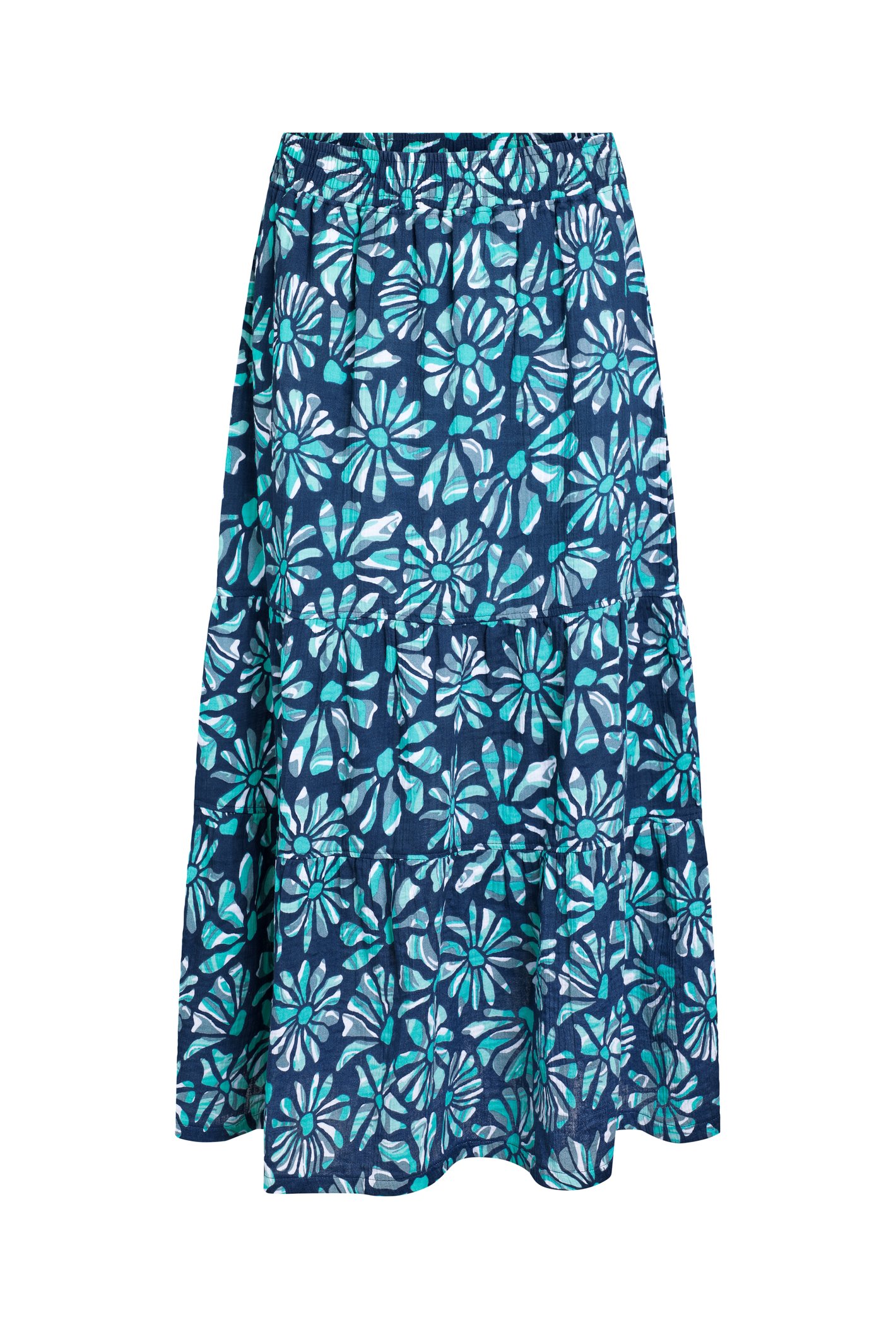 Weird Fish Harini Organic Cotton Double Cloth Printed Midi Skirt Aqua Marine Size 12