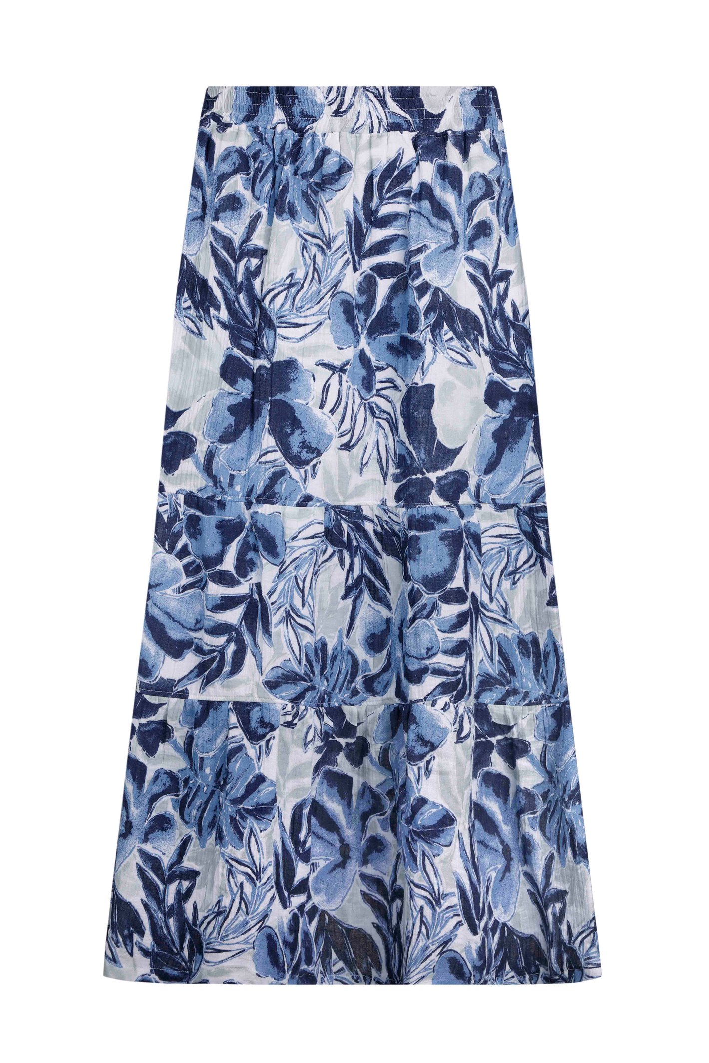Weird Fish Harini Organic Cotton Double Cloth Printed Midi Skirt Estate blue Size 12