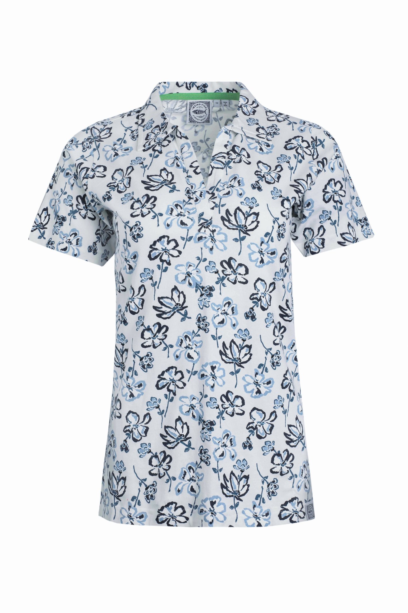 Weird Fish Rehena Organic Cotton Printed Jersey Polo Shirt Off White Size 10