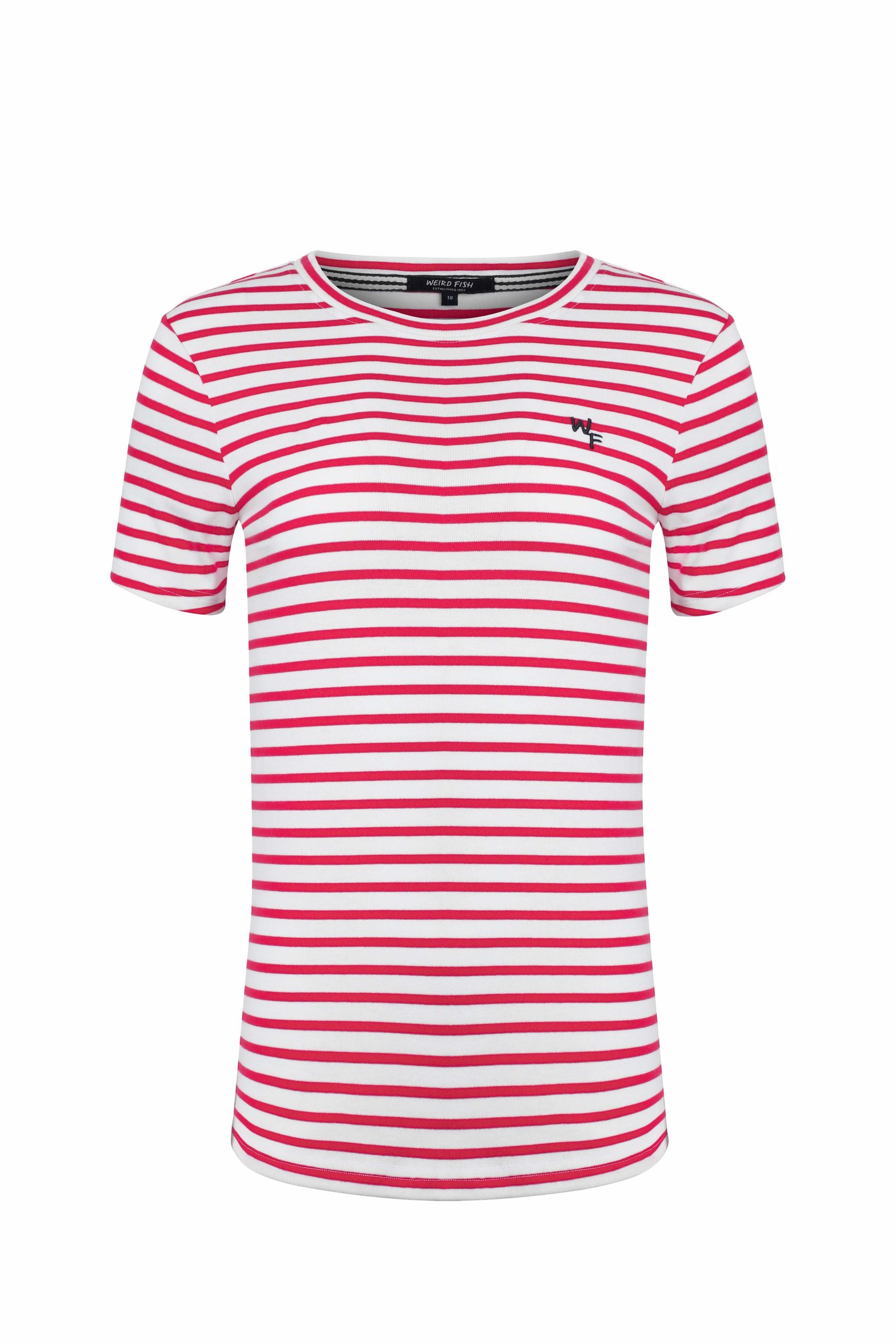 Weird Fish Natalie Organic Cotton Striped Crew Neck T-Shirt Crimson Size 18
