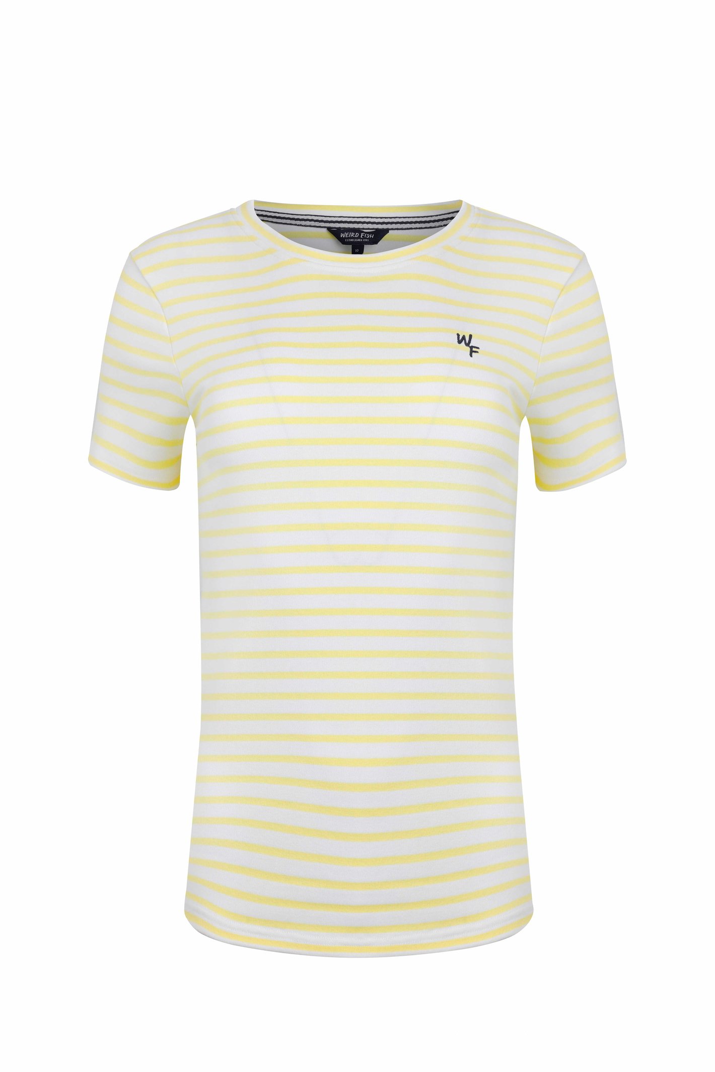 Weird Fish Natalie Organic Cotton Striped Crew Neck T-Shirt Lemon Size 16