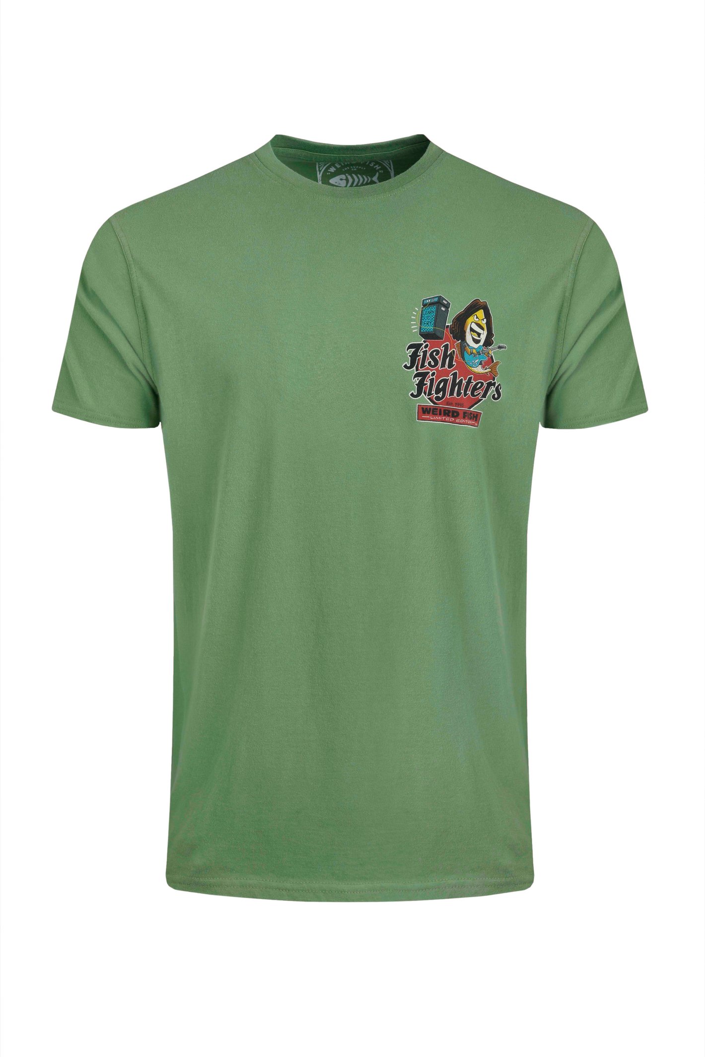 Weird Fish Fish Fighters Back Print Artist T-Shirt Artichoke Green Size L