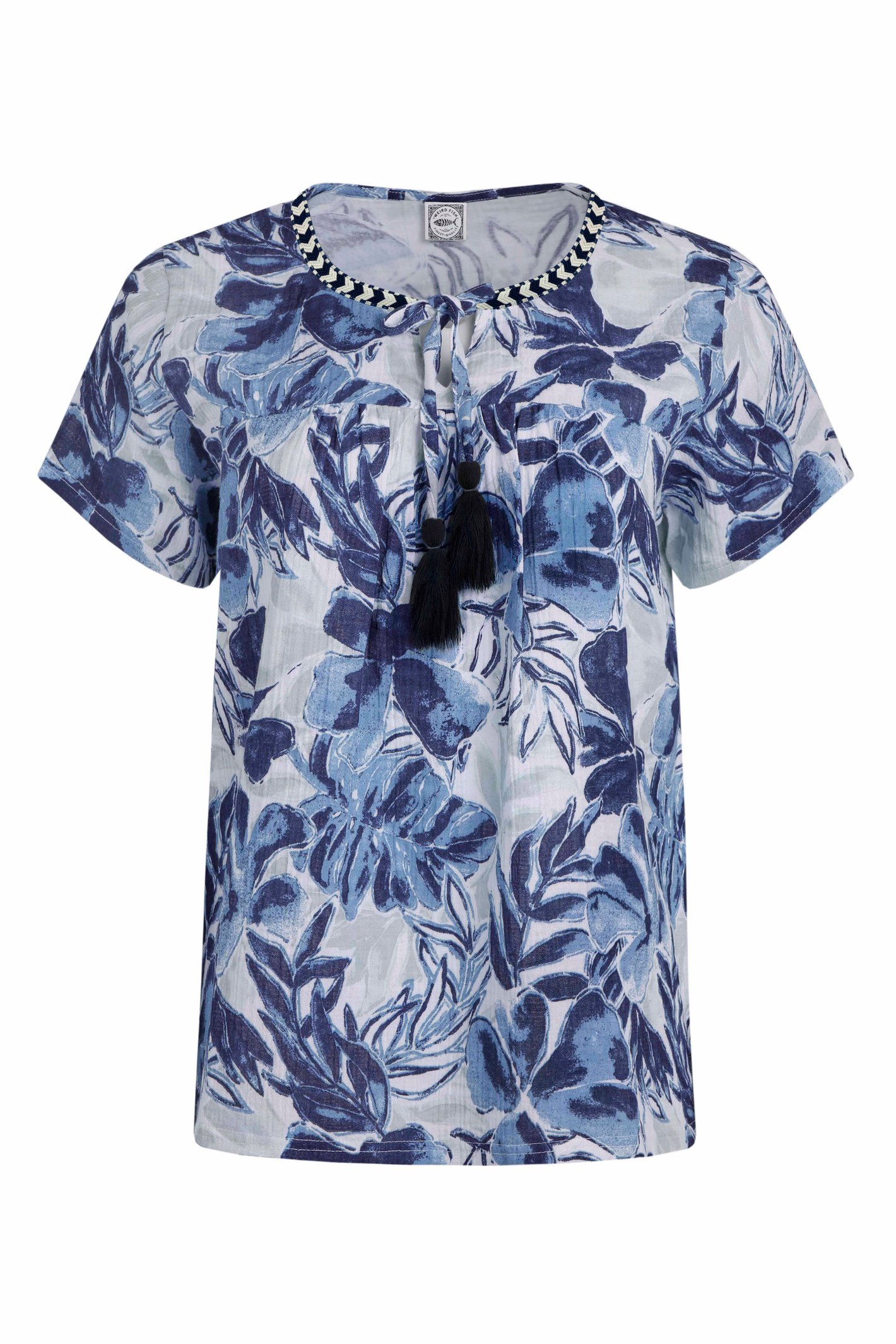 Weird Fish Sofia Organic Cotton Printed Double Cloth Blouse Estate blue Size 10