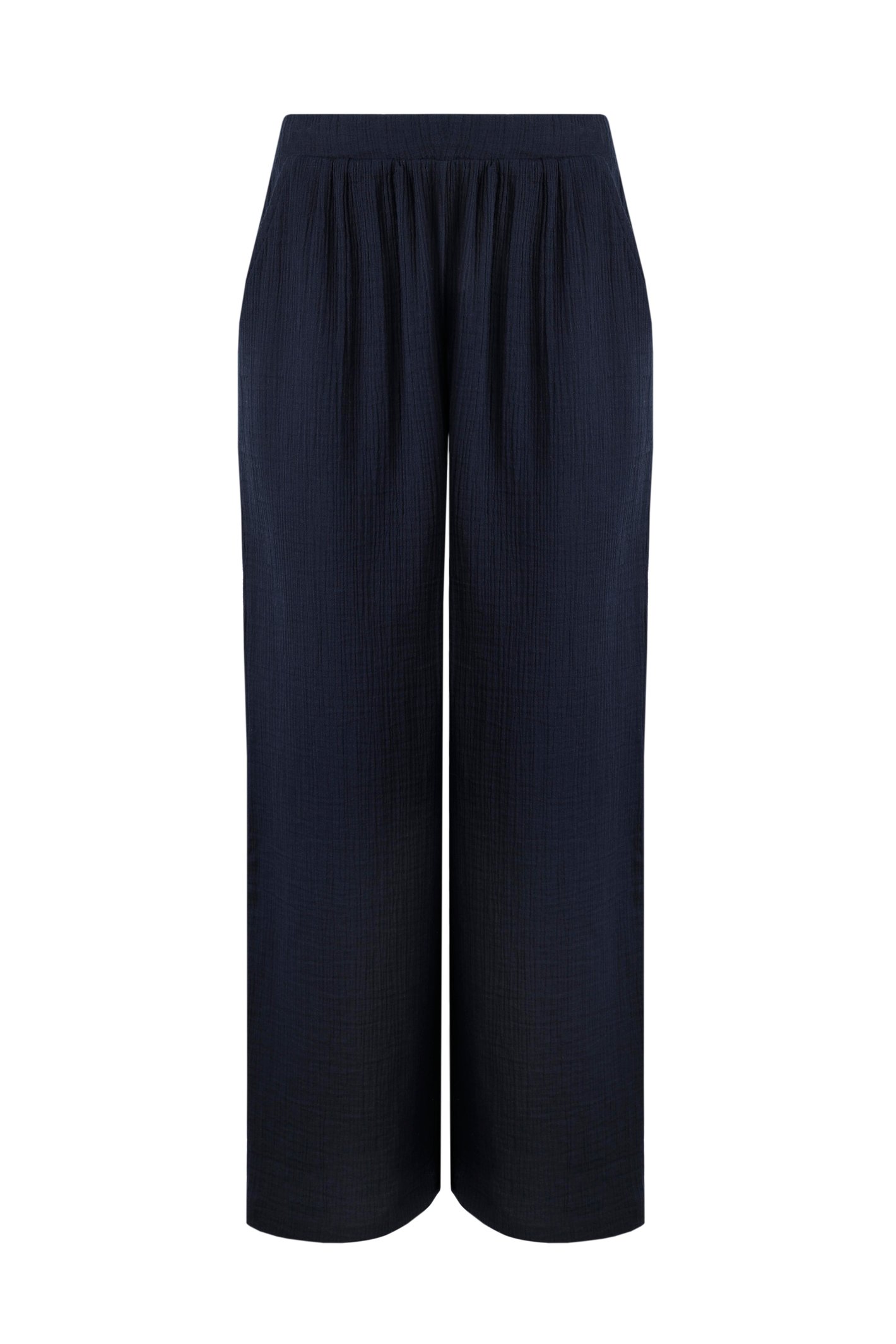 Weird Fish Zelaya Organic Cotton Double Cloth Wide Leg Trousers Navy Size 12