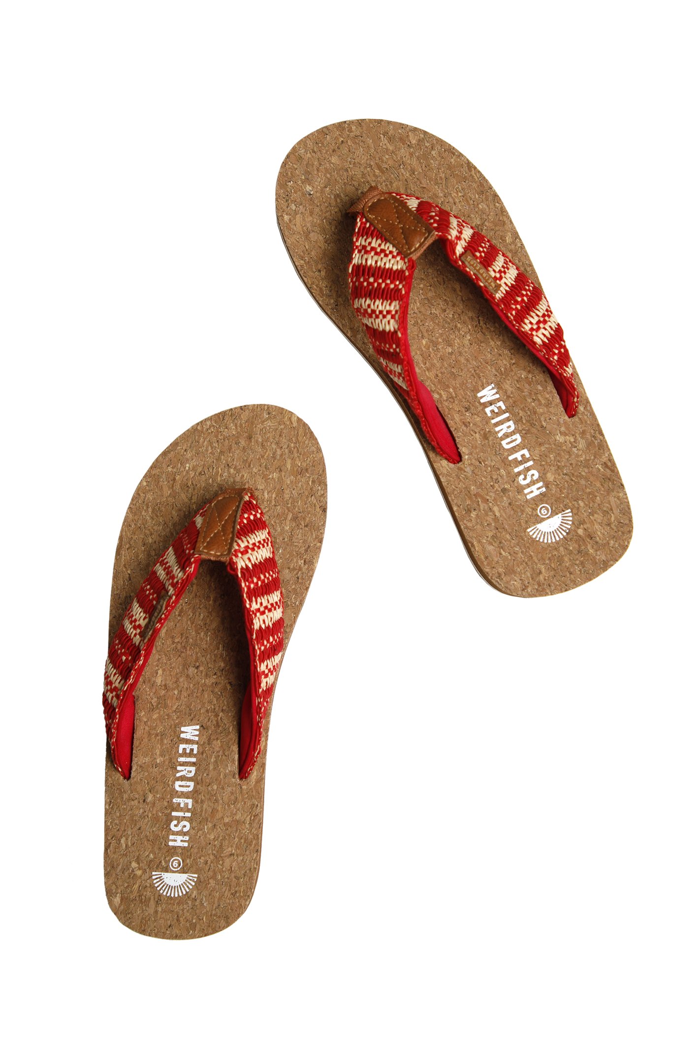 Weird Fish Arundel Cork Flip Flops Tango Red Size 5