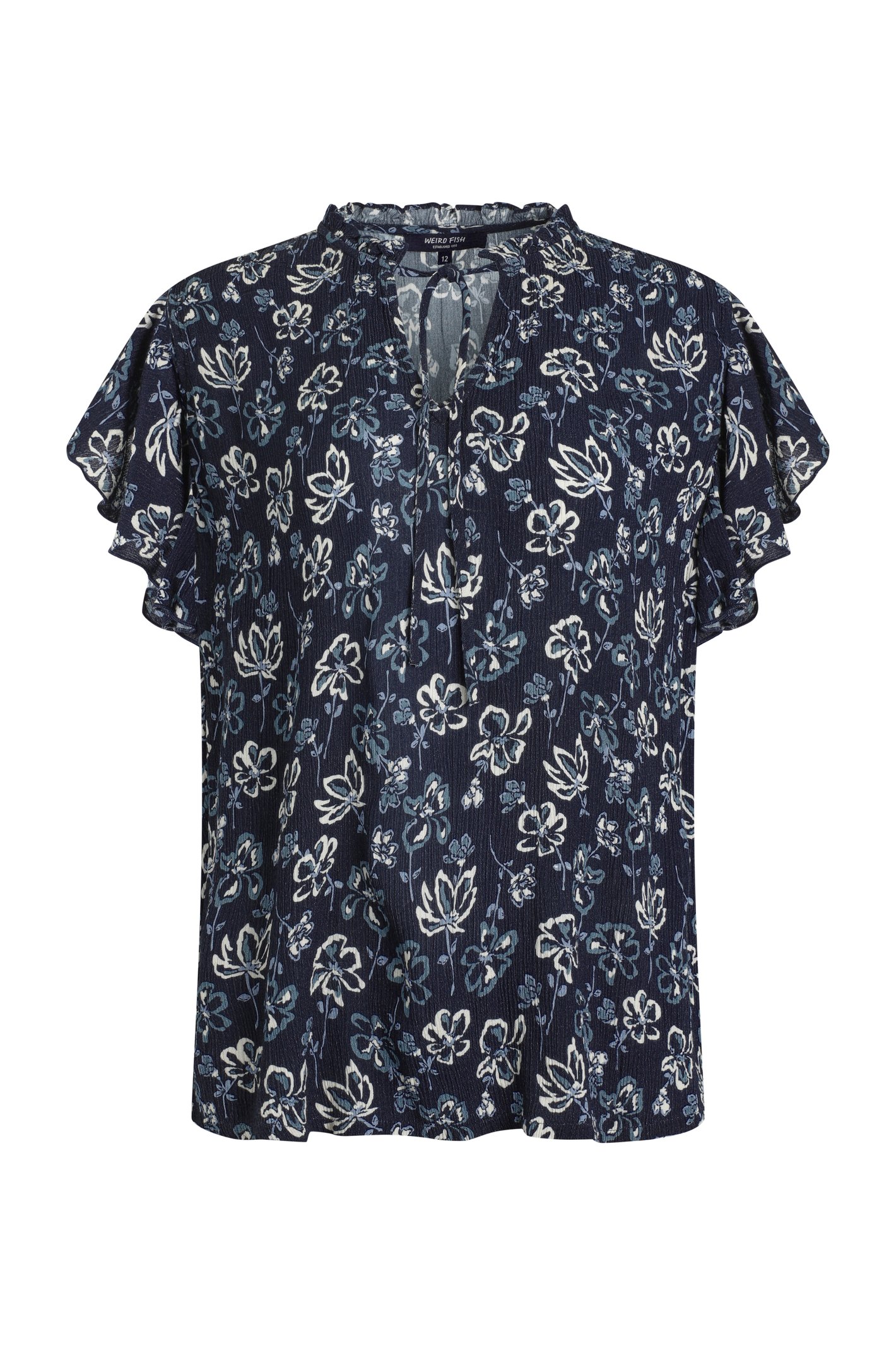 Weird Fish Lucetta Lenzing EcoVero™ Printed Viscose Blouse Black Iris Size 16