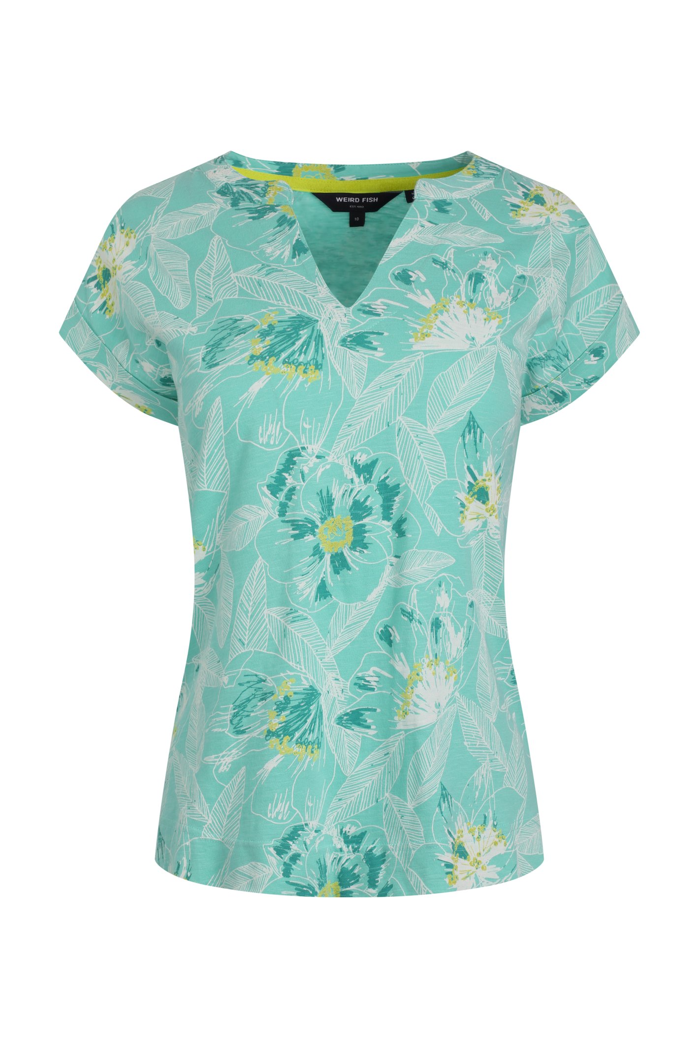 Weird Fish Alia Organic Cotton Printed Jersey Top Aqua Size 12