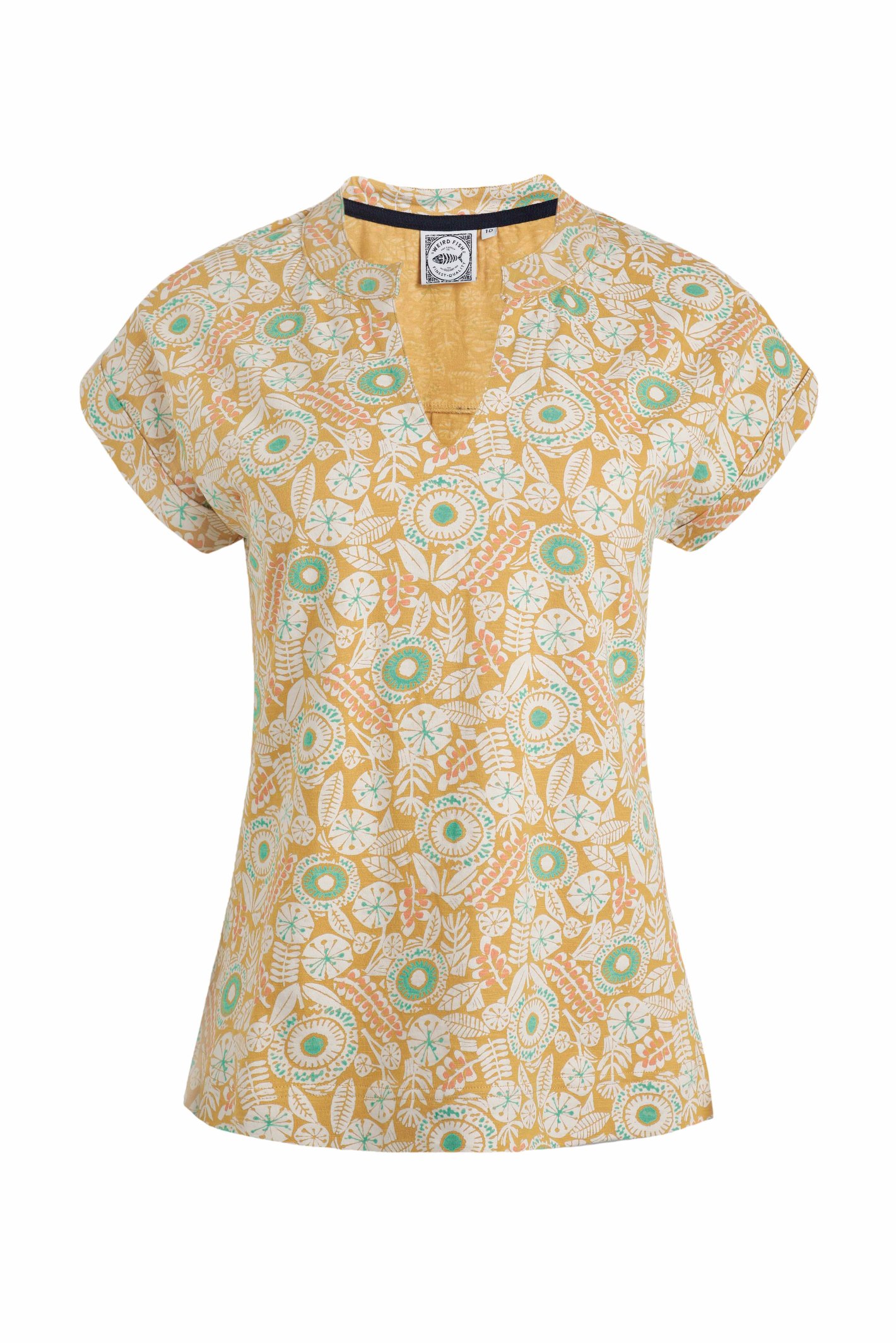 Weird Fish Alia Organic Cotton Printed Jersey Top Deep Amber Size 20