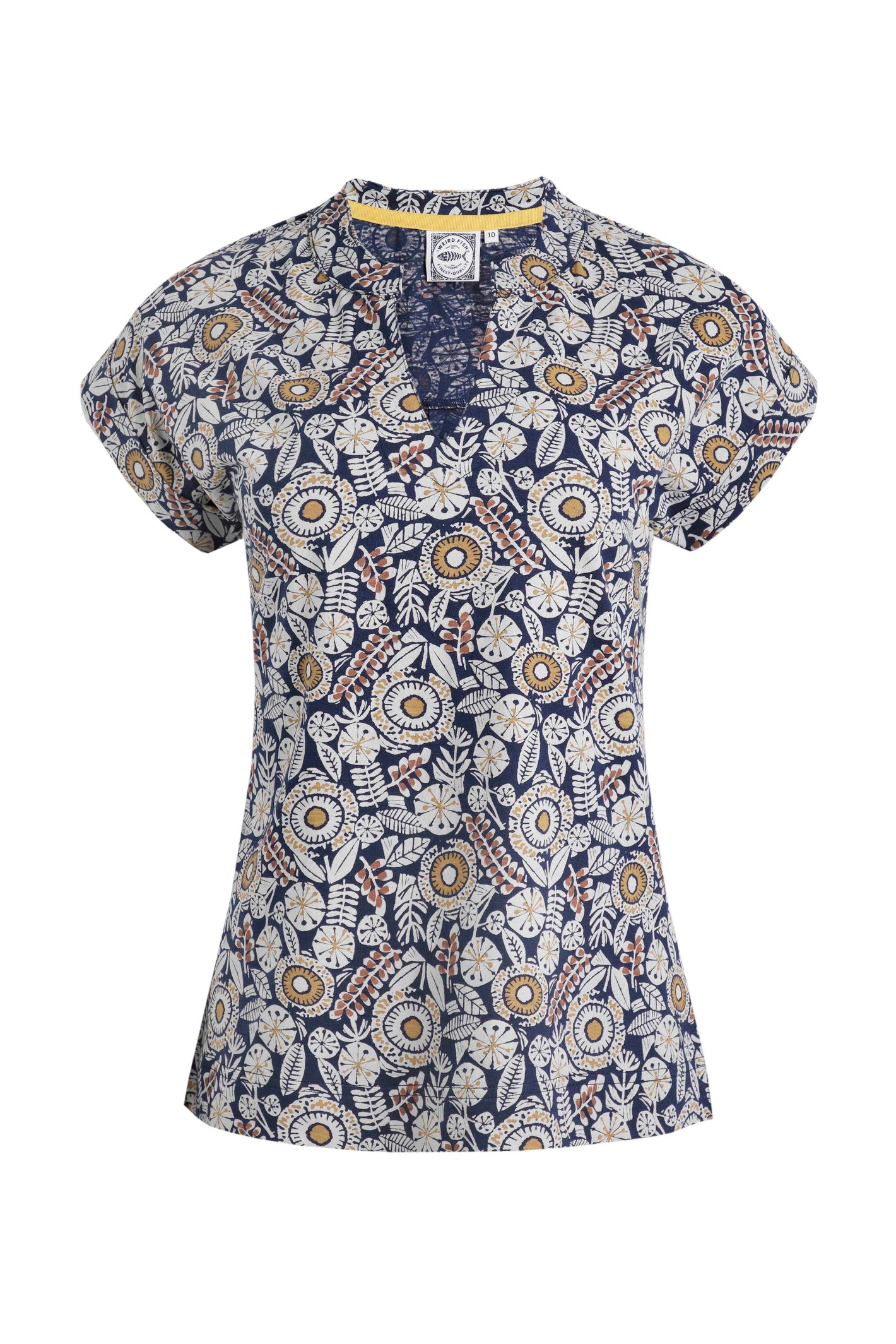 Weird Fish Alia Organic Cotton Printed Jersey Top Navy Size 8