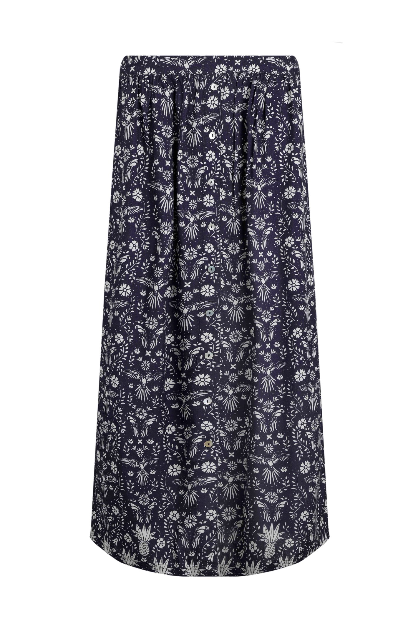 Weird Fish Nina Livaeco™ Printed Viscose Midi Skirt Rich Navy Size 22