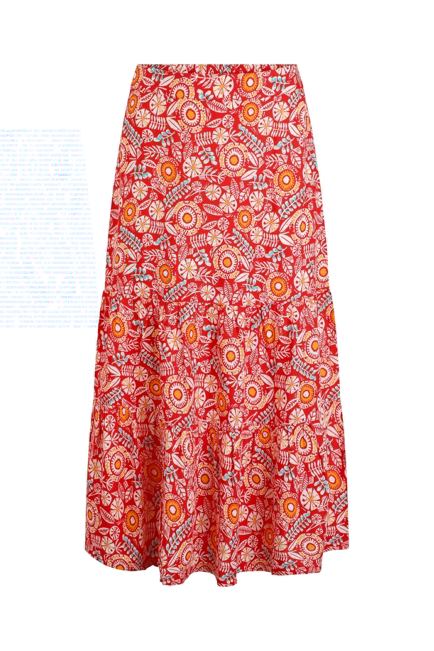 Weird Fish Cassis Lenzing EcoVero™ Printed Viscose Tiered Skirt  Tango Red Size 10