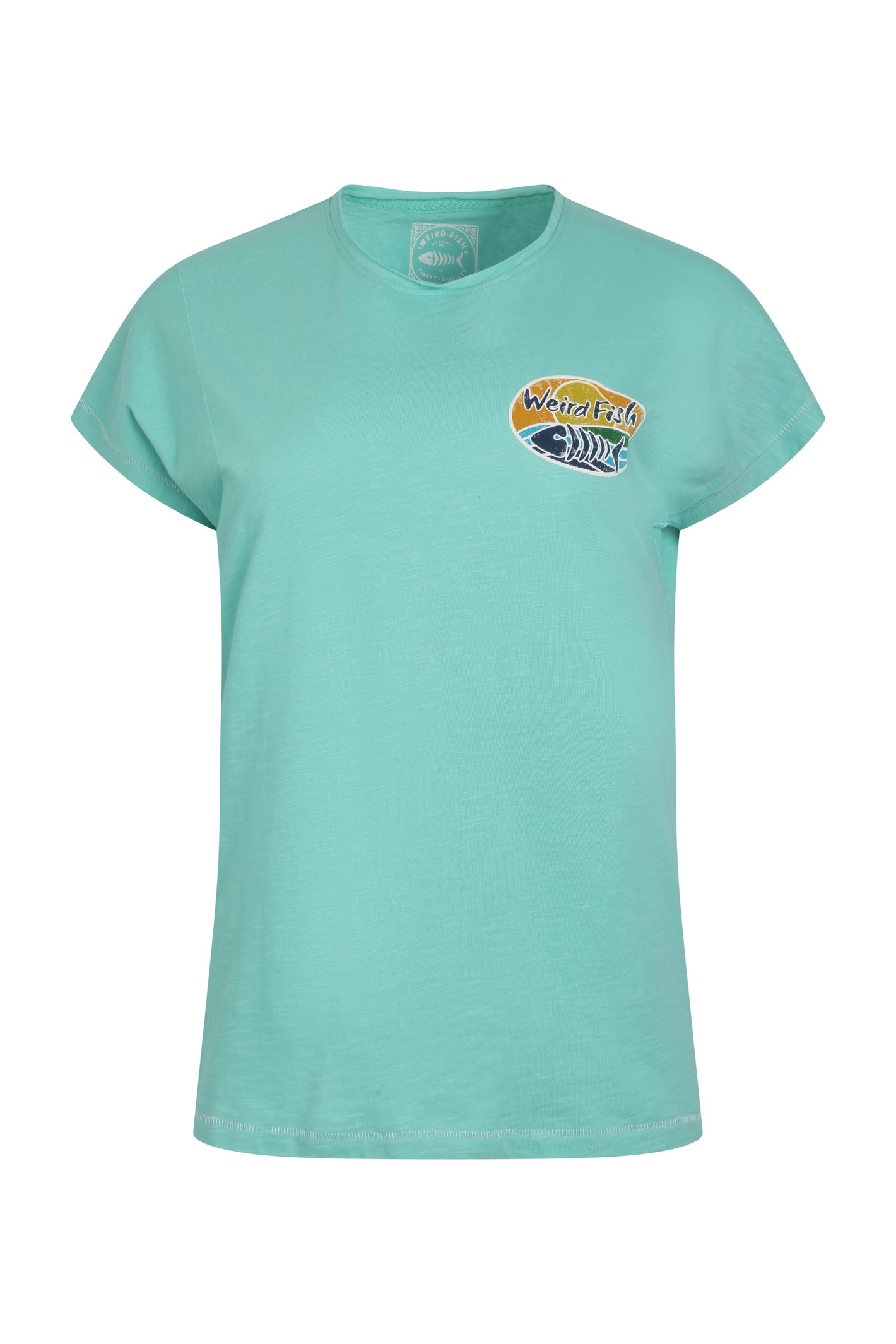 Weird Fish Seashore Organic Cotton Back Print Graphic T-Shirt Aqua blue Size 8