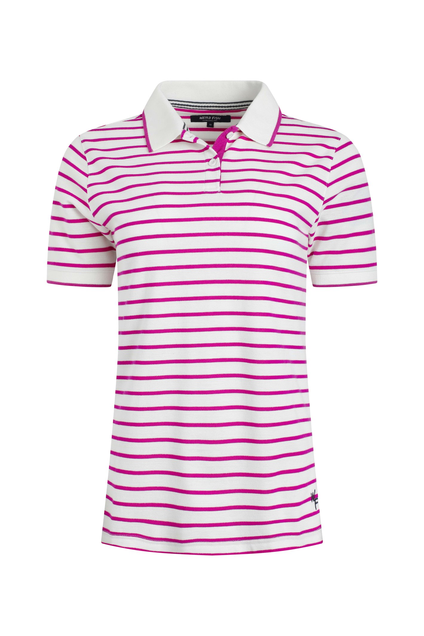 Weird Fish Janely Organic Cotton Striped Pique Polo Dark Raspberry Size 14