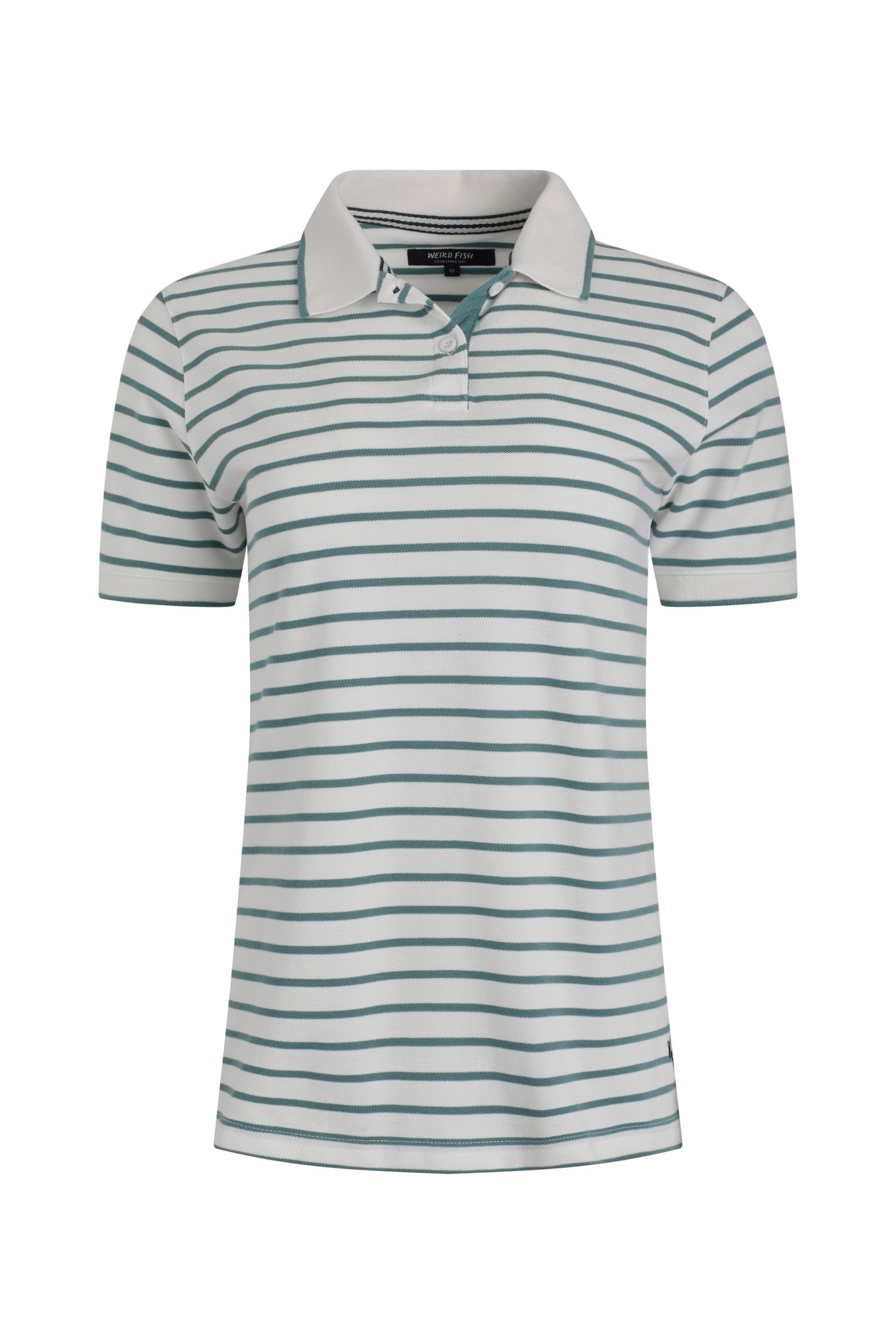 Weird Fish Janely Organic Cotton Striped Pique Polo Mineral Blue Size 10