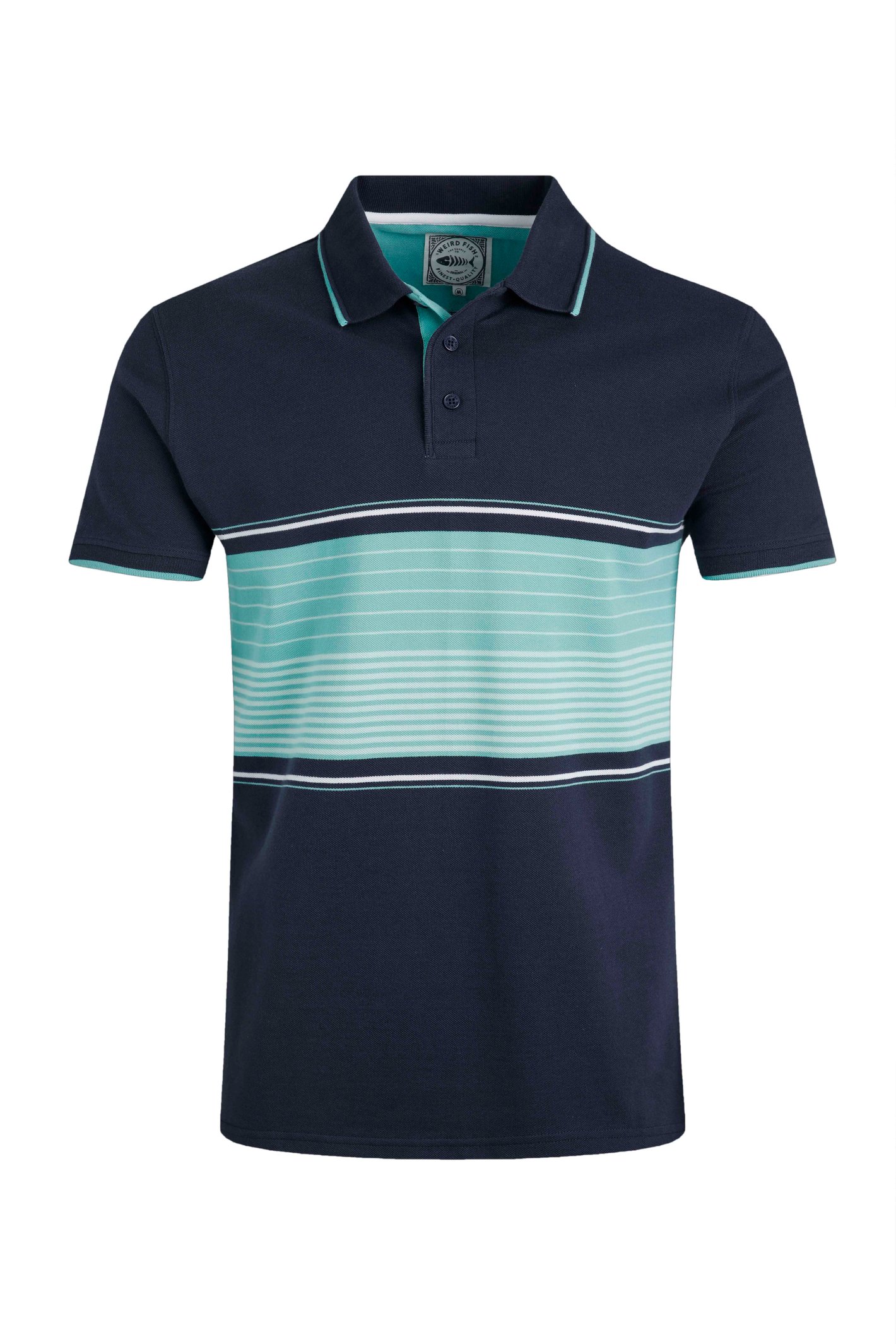 Weird Fish Sunbury Organic Cotton Striped Pique Polo Shirt Aqua Marine Size L