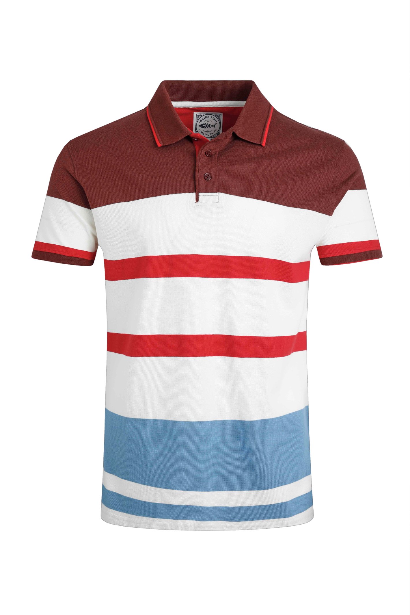 Weird Fish Sunbury Organic Cotton Striped Pique Polo Shirt Pinot Red Size 3XL