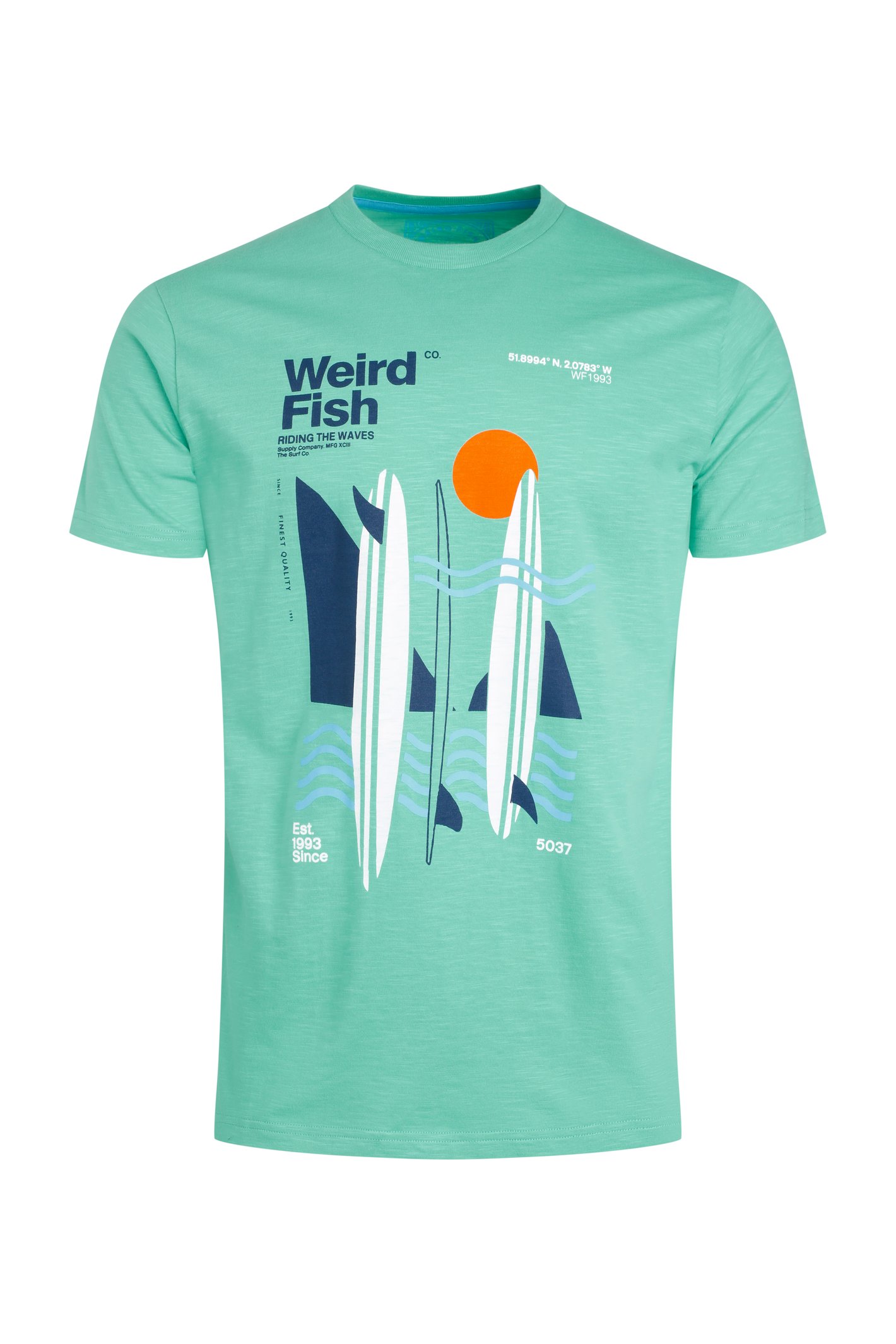 Weird Fish Coordinates Eco Front Print Graphic T-Shirt Aqua Marine Size 3XL