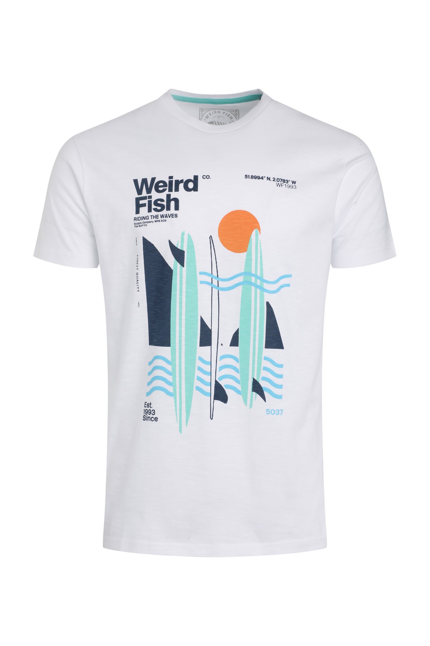 Weird Fish Coordinates Eco Front Print Graphic T-Shirt White Size XL