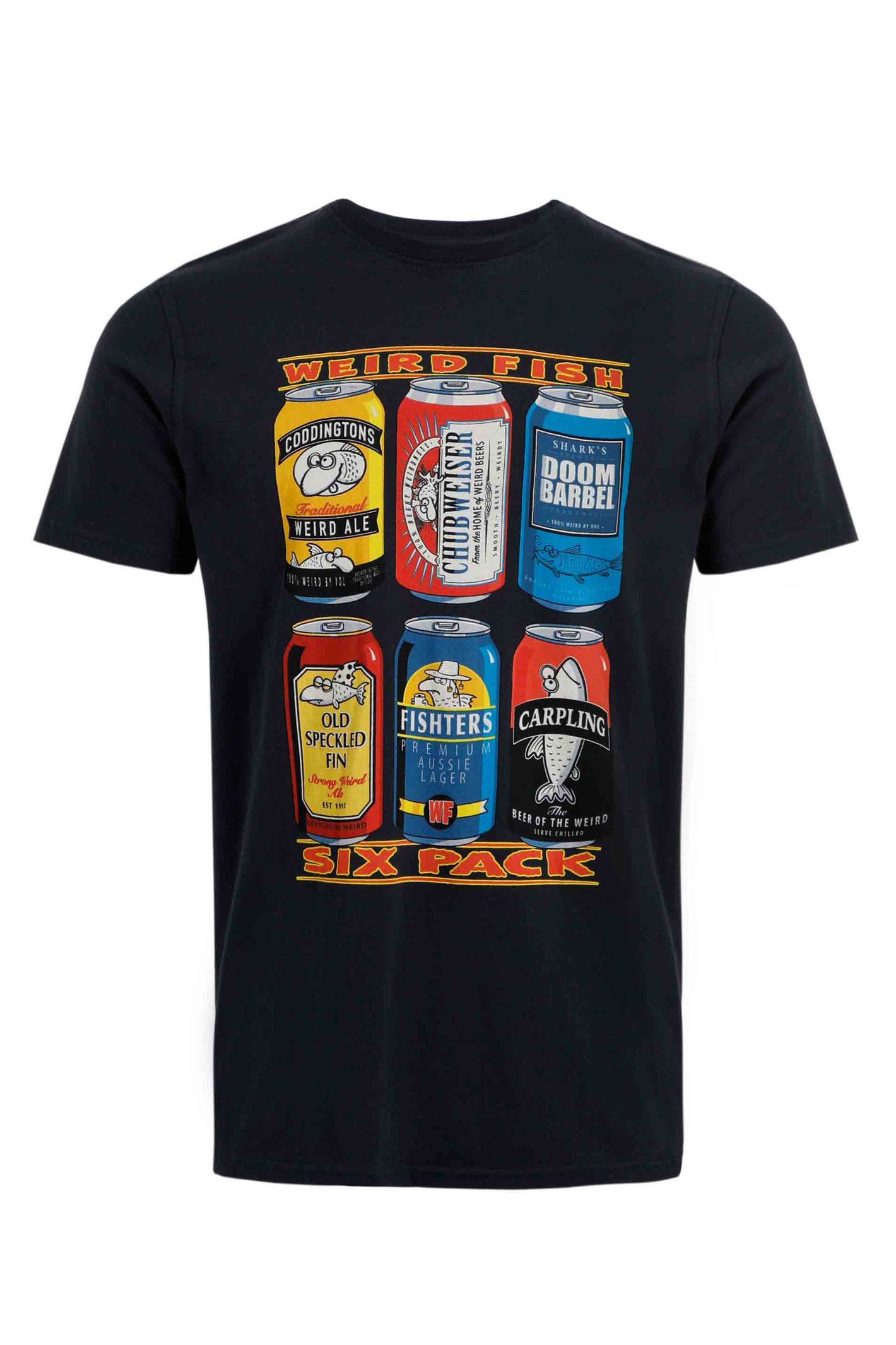 Weird Fish Six Beers Front Print Artist T-Shirt Navy Size L