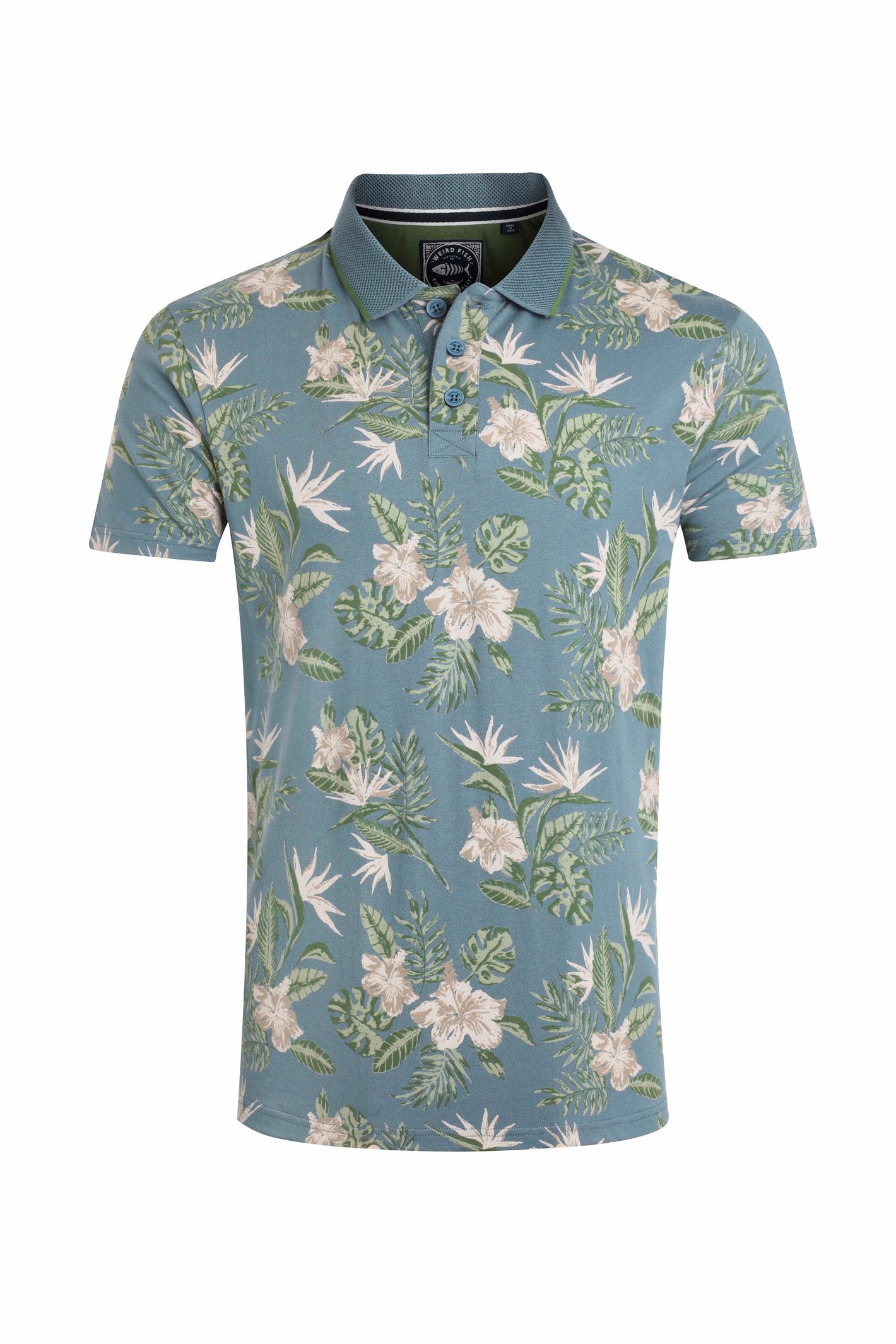 Weird Fish Jarat Printed Jersey Polo Blue Mirage Size S