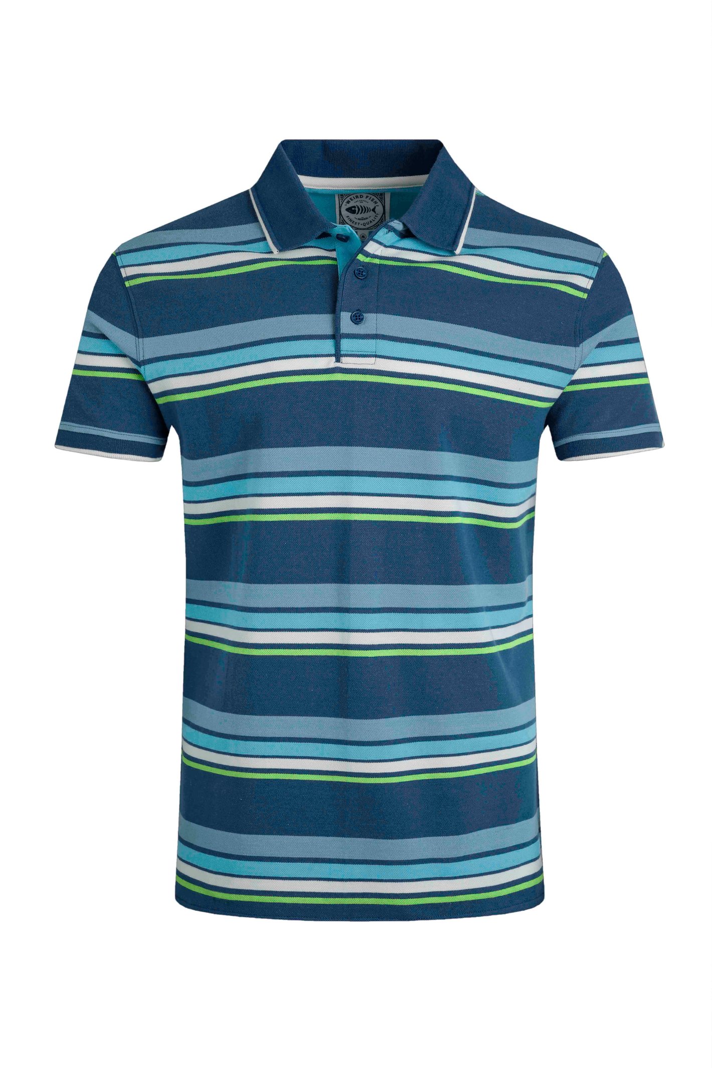 Weird Fish Sunbury Organic Cotton Striped Pique Polo Shirt Ensign Blue Size 4XL
