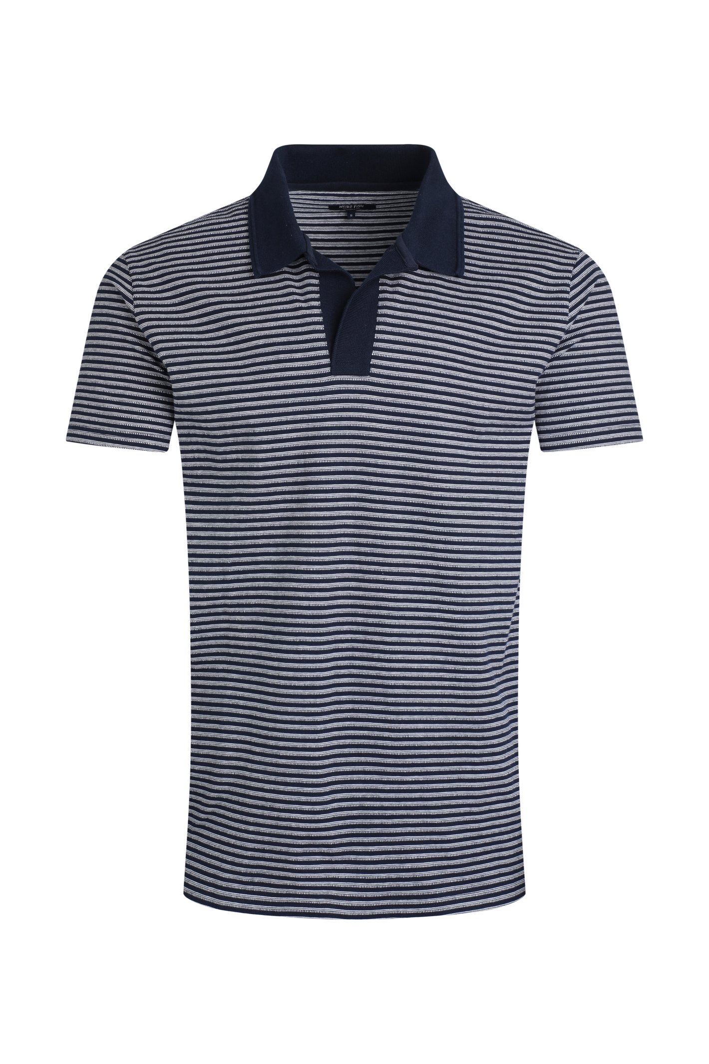 Weird Fish Virgil Organic Cotton Striped Polo Shirt Navy Size 2XL
