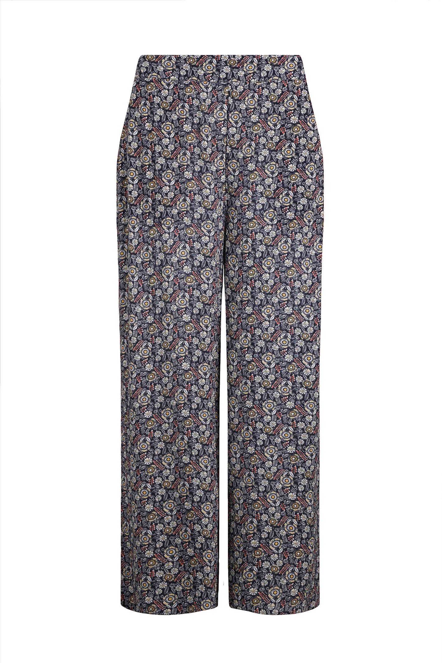 Weird Fish Sarita LivaEco™ Wide Leg Printed Viscose Trousers Navy Size 16