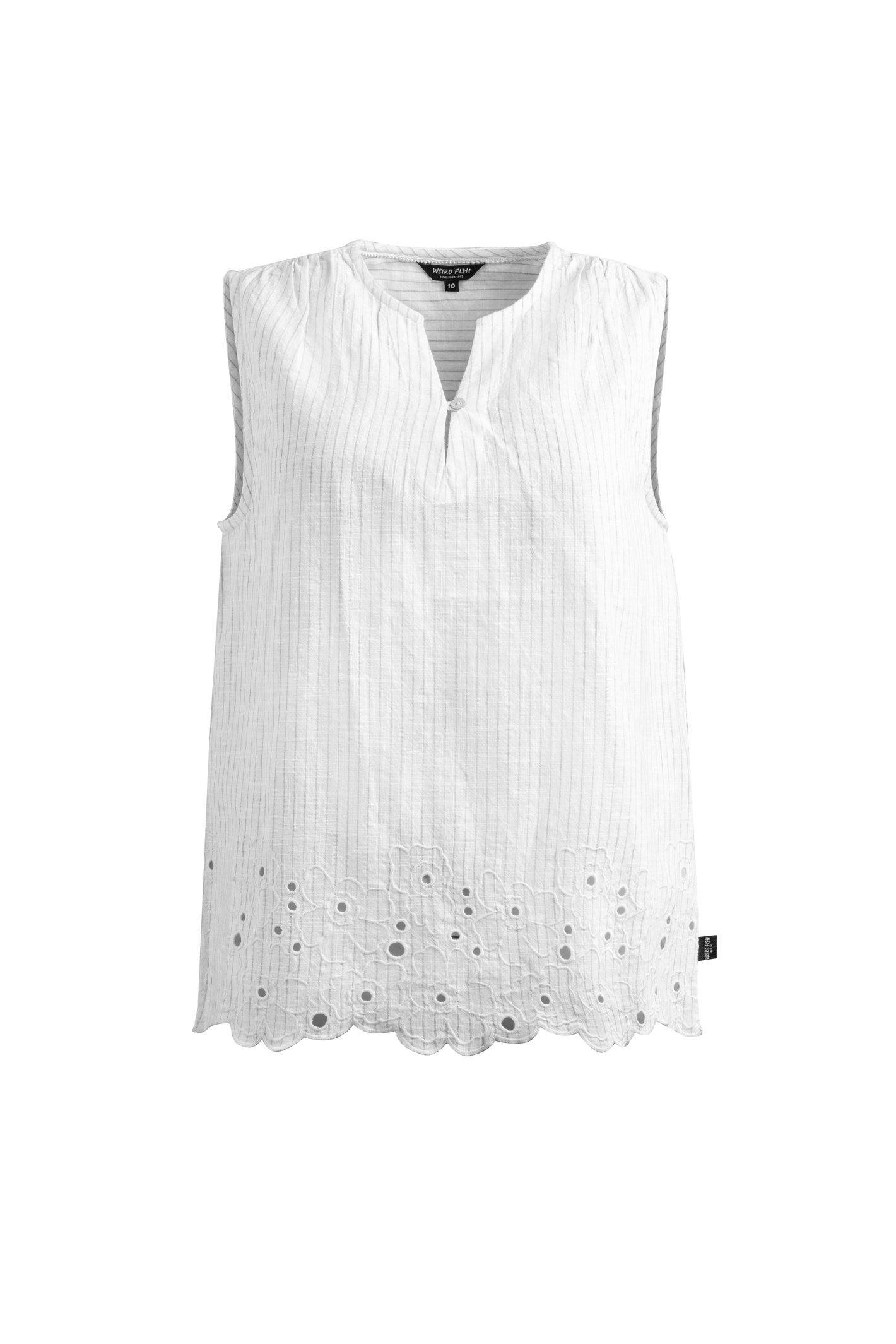 Weird Fish Poppy Scalloped Hem Linen Rich Blouse White Size 10